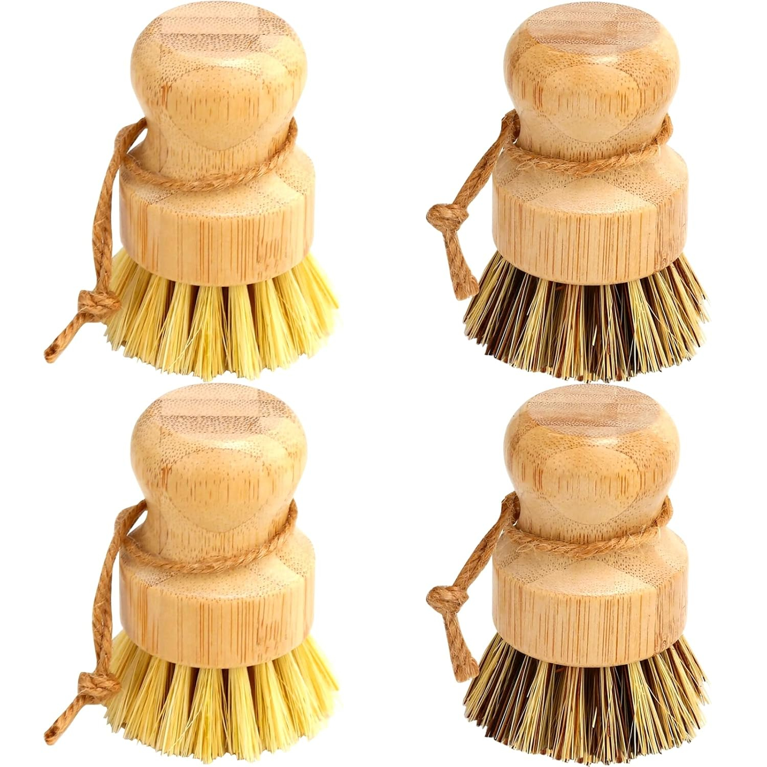 Bamboo Dish Brush Set, 4 Pcs Palm Wooden Dish Scrubber Brush, Dish Brushes, Durable Wood Dishes Scrub Brush, Natural Round Vegetable Cleaning Pots Pans Sink Washing Kitchen Brush by Aisuly