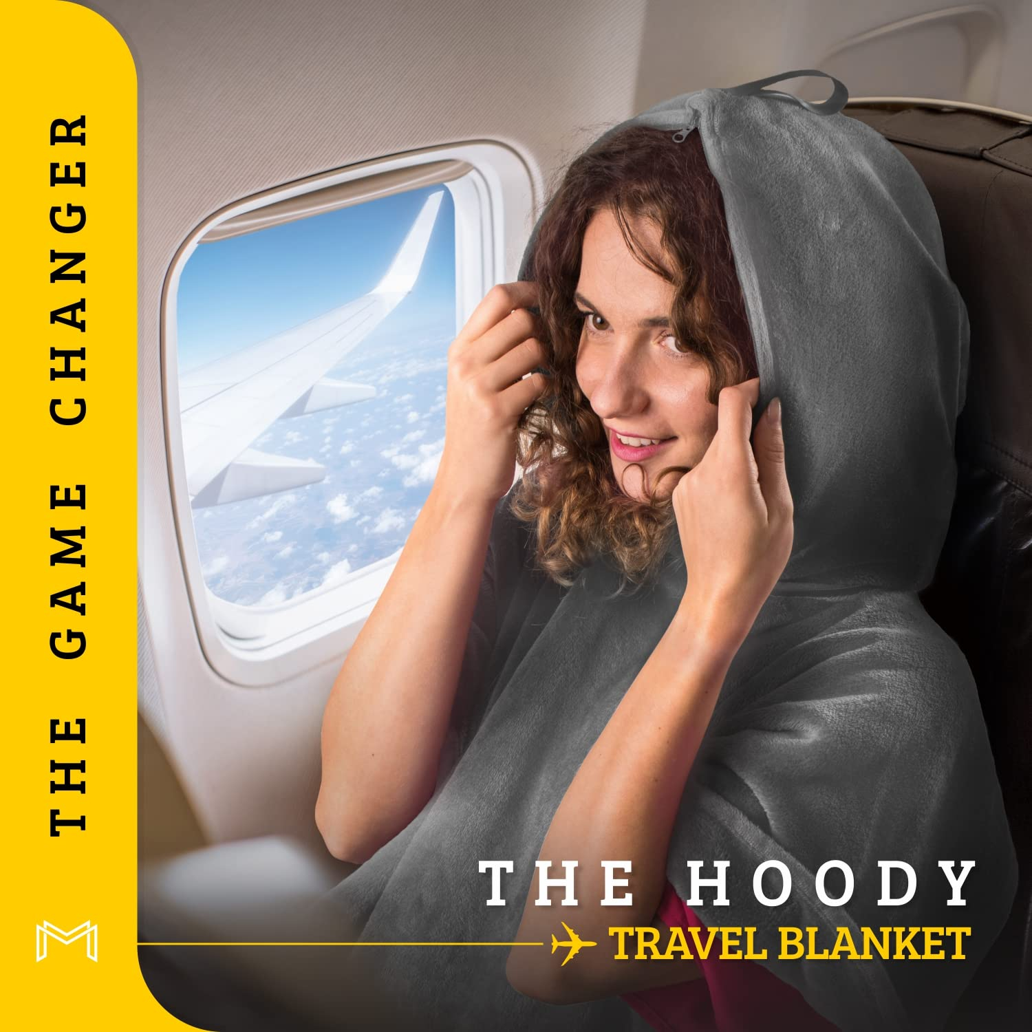Travel Blanket Airplane Compact with Hoodie – 2in1 Airplane Travel Accessories from Plane Blanket to Travel Pillow with Luggage Strap, Soft Handle & Secure Pocket