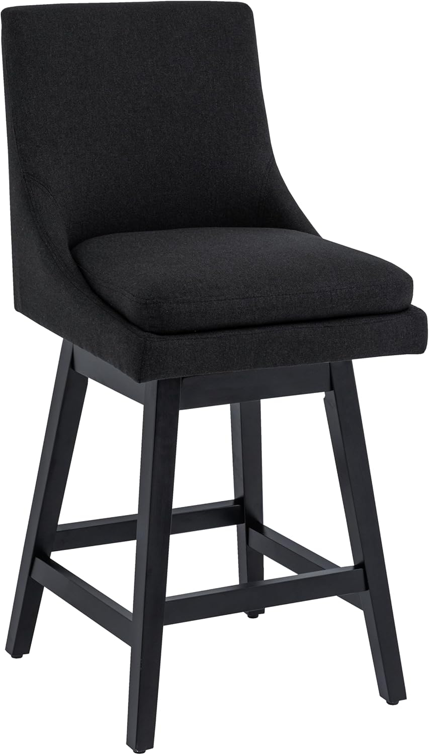 CHITA 26 inch Upholstered Swivel Fabric Counter Bar Stools with Back & Wood Legs Set of 2,Faux Leather in Navy Blue