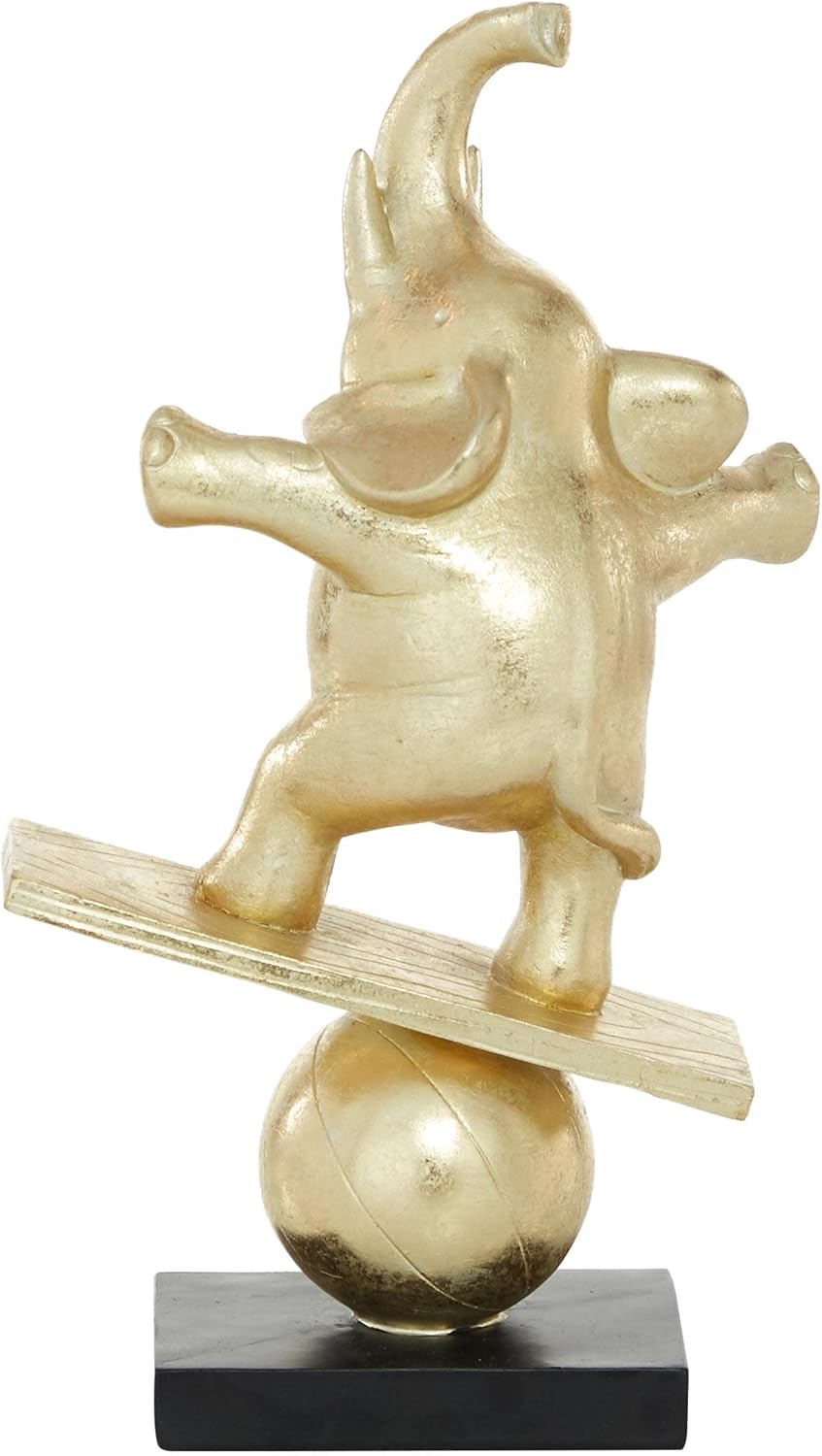 Deco 79 Polystone Elephant Handmade Decorative Sculpture Home Decor Statue, Accent Figurine 7" x 3" x 12", Gold