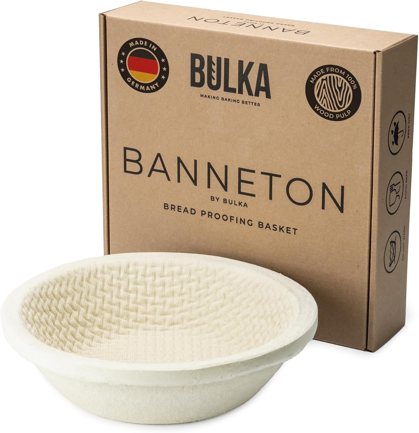 Bread Proofing Basket Spruce Wood Pulp Round 9" Groove, Sourdough Bread Baking Supplies Brotform - Non-Stick Dough Proofing Bowl, Gifts for Bakers, Made in Germany.