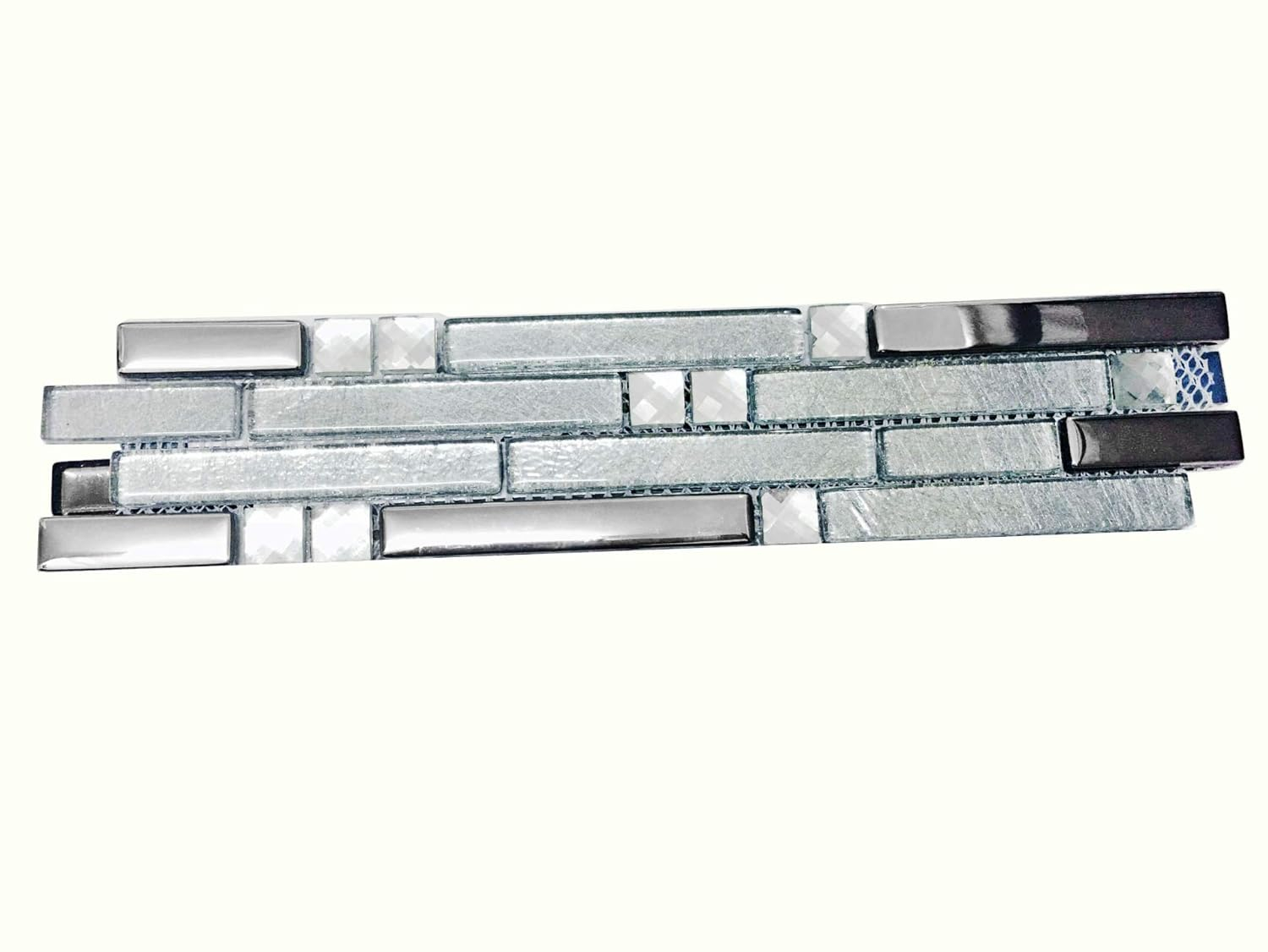 Metallic Glass Tile Linear Mosaic Sparkle Silver Crystal Glass Chrome Stain Resistant for Kitchen Backsplash Bathroom & Shower Wall Tiles (3"x12" Sample)