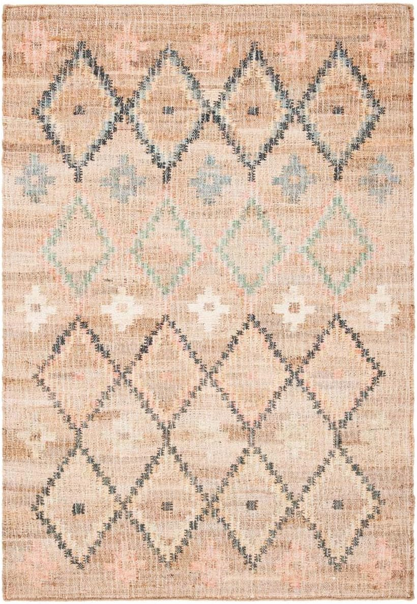 SAFAVIEH Kilim Mendoza Geometric Floral Area Rug, Natural/Blue, 9' x 12'