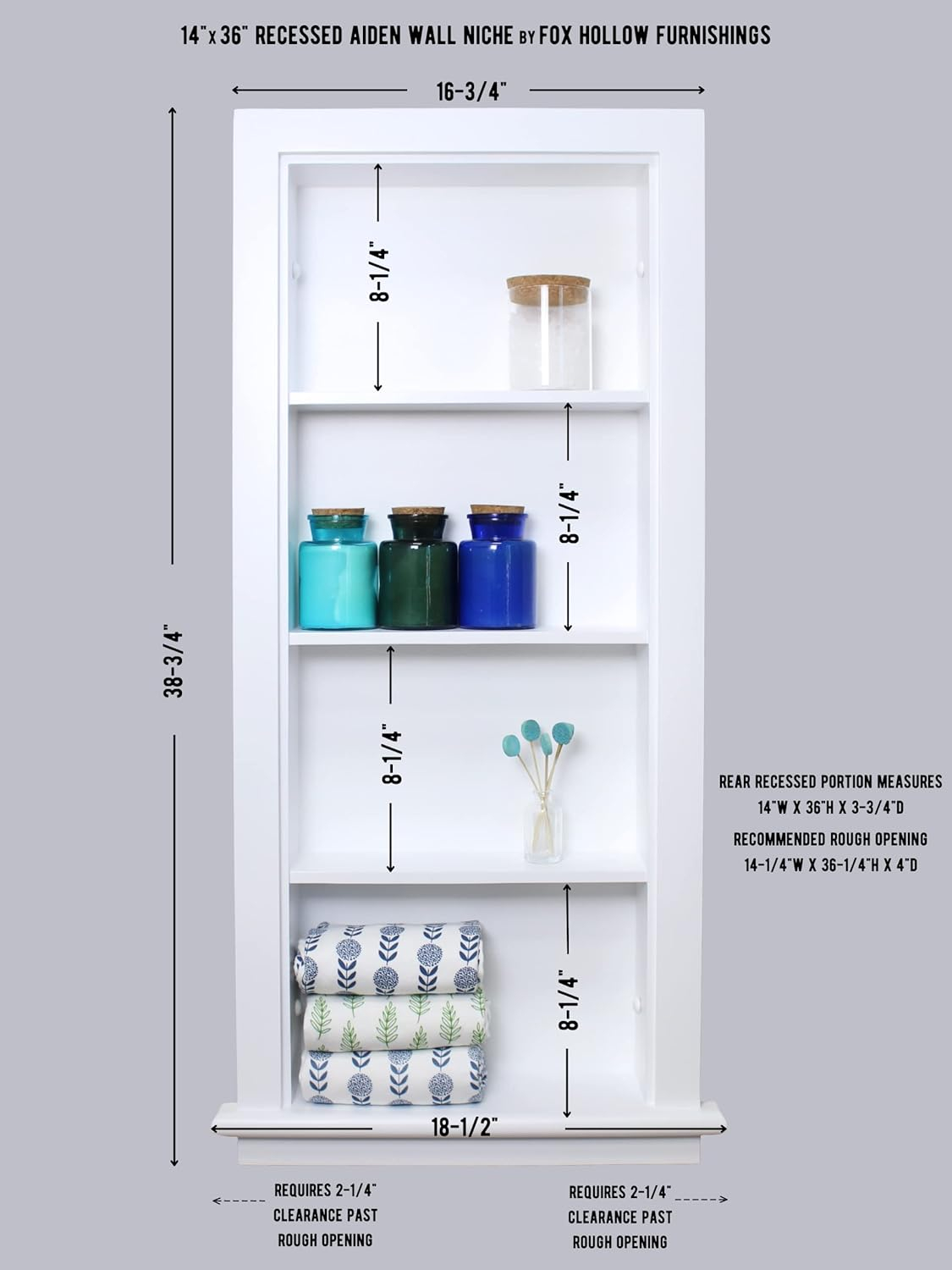 Fox Hollow Furnishings 14X36 Aiden Recessed Wall Niche With Plain Back And Three Shelves