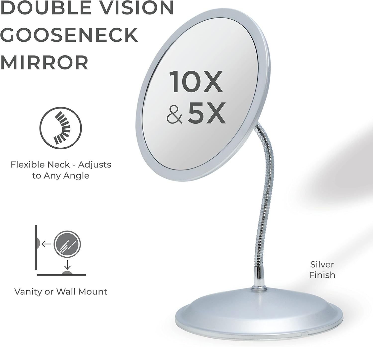 Zadro Gooseneck Makeup Mirror w/ Magnification & Wall Mount Attachment
