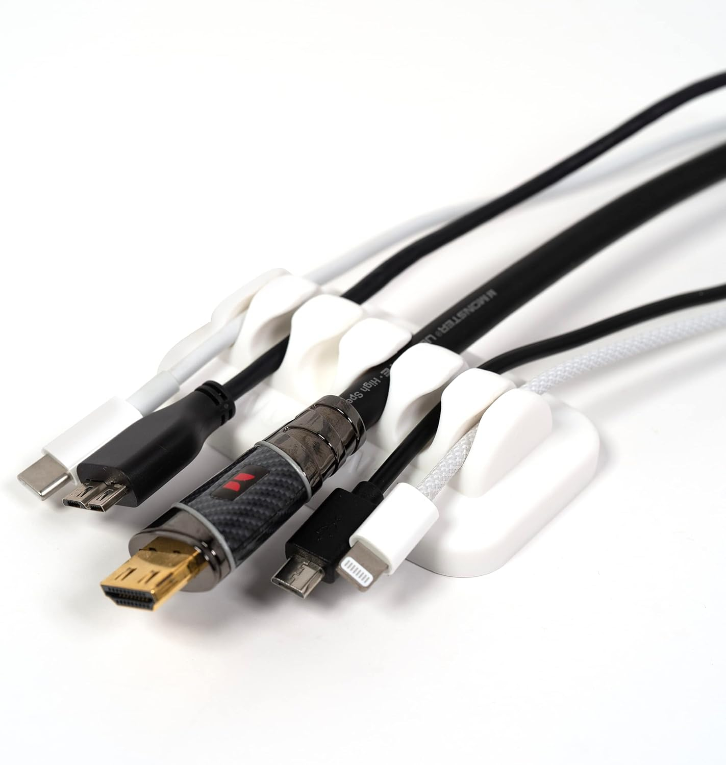Desktop Cable Organizer, Weighted, Eco-Friendly Silicone, No Bad Smell, Bundled with 4 Reusable Cable Ties (White)