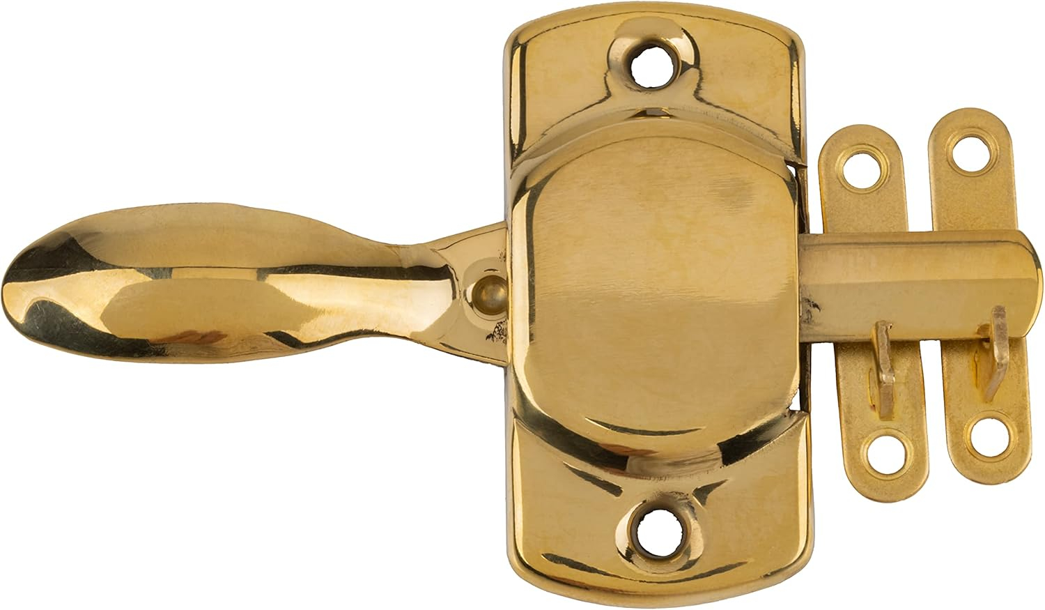 Plain Hoosier Brass Cabinet Door Latch with Offset and Flush Catches | Left Hand or Right Hand Doors Mounting | Antique Cabinet, Vintage Cupboard Reproduction Hardware | UA-114-HLPB