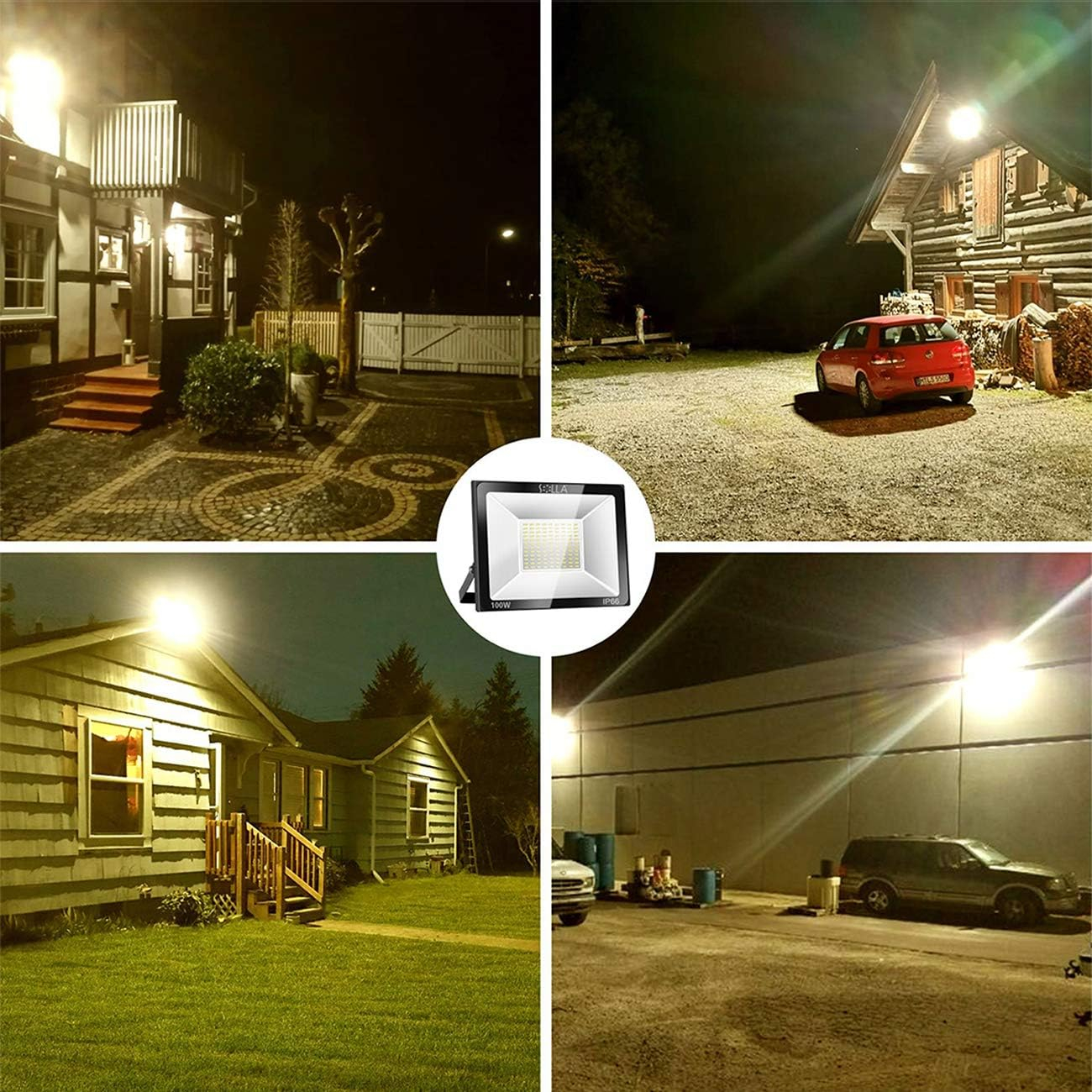 SOLLA 2 Pack 100W LED Flood Light Outdoor, 8000LM Super Bright Security Lights, 550W Equivalent, IP66 Waterproof, 3000K Warm White, Outside Floodlight for Garage, Garden, Lawn and Yard