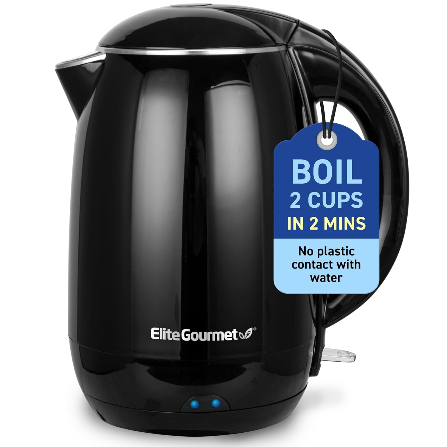 Elite Gourmet 1.8L Cool-Touch Electric Kettle, Stainless Steel, Black