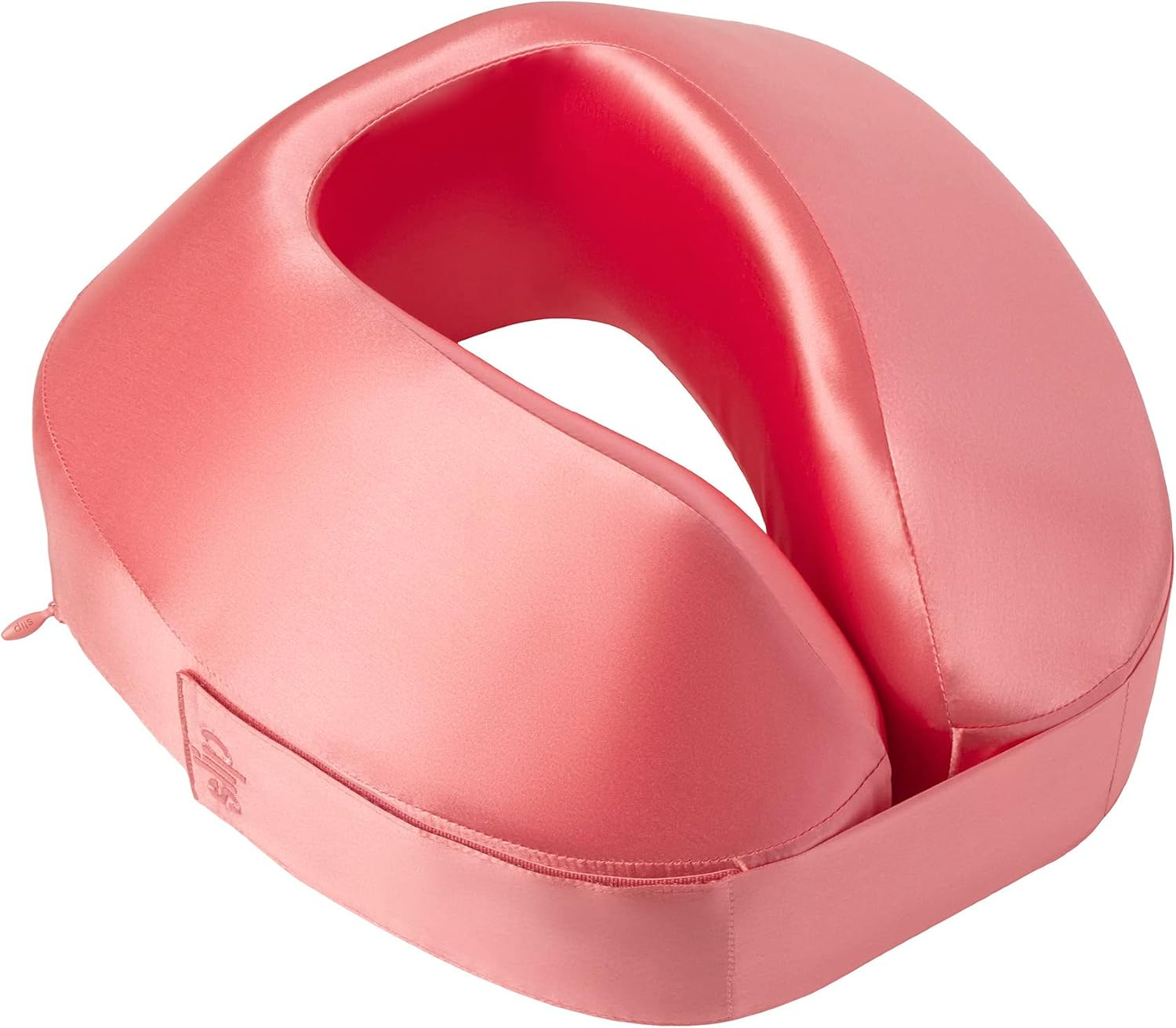 Blush Pink Silk Travel Neck Pillow with Removable Cover
