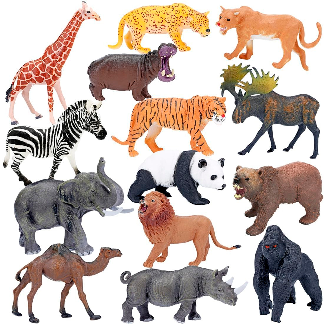 bolzra 6.3'' Birthday Wild Zoo Animals Figurine, Set of 12