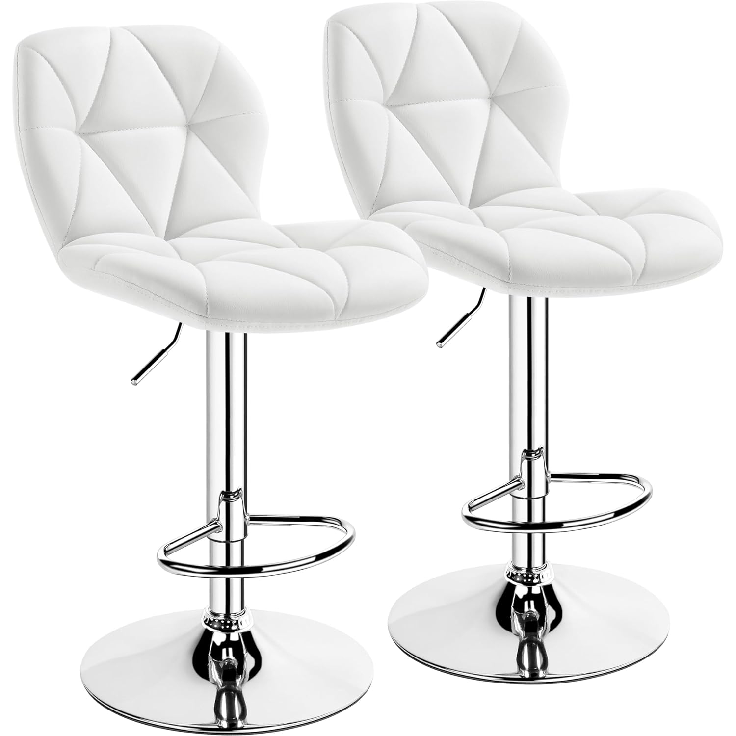 Yaheetech Barstools Set of 2, PU Leather Counter Stools Bar Chairs with Backrest, Height Adjustable Swivel Tall Chairs for Home Bar Kitchen Island, White