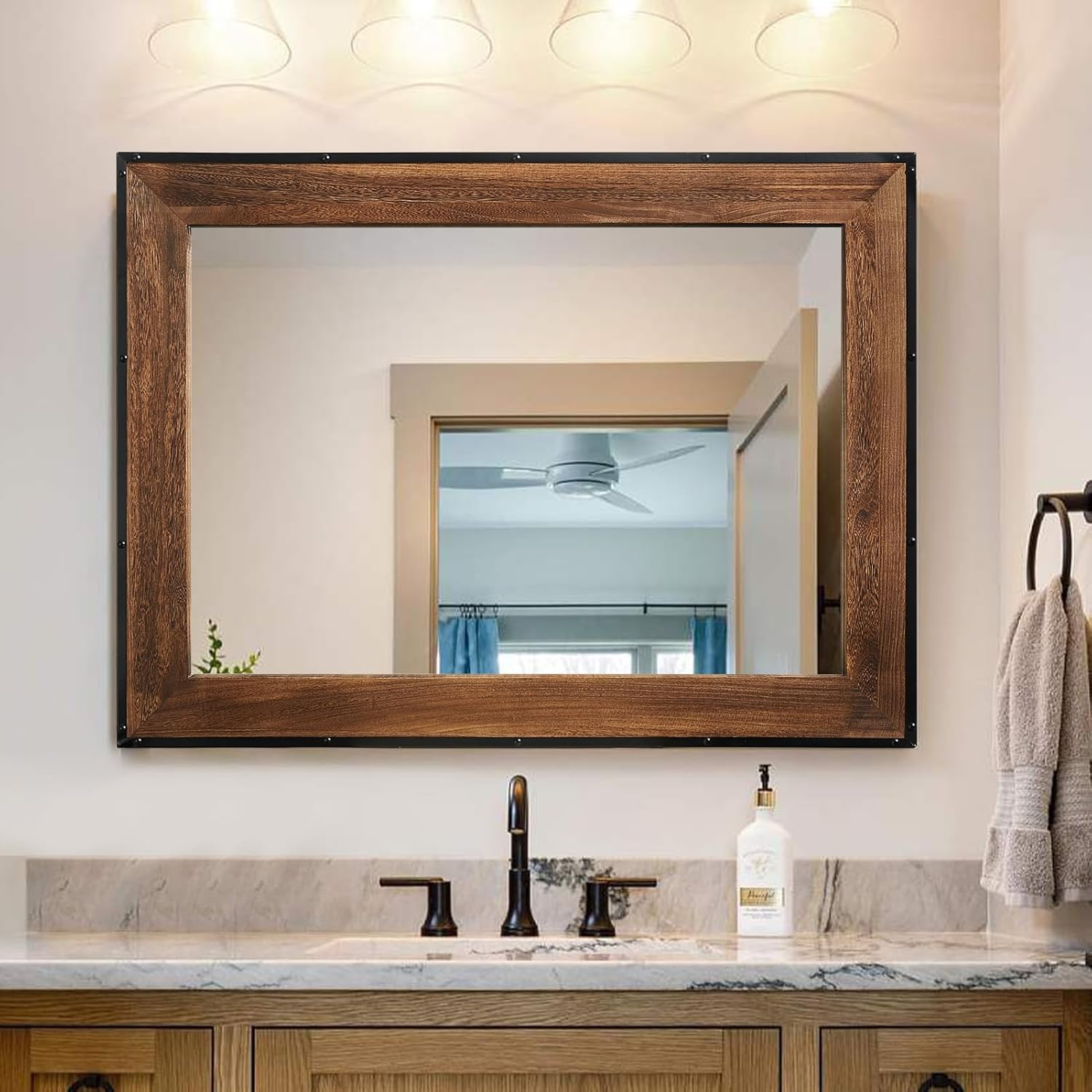 Rustic Natural Wood and Iron Rectangular Wall Mirror