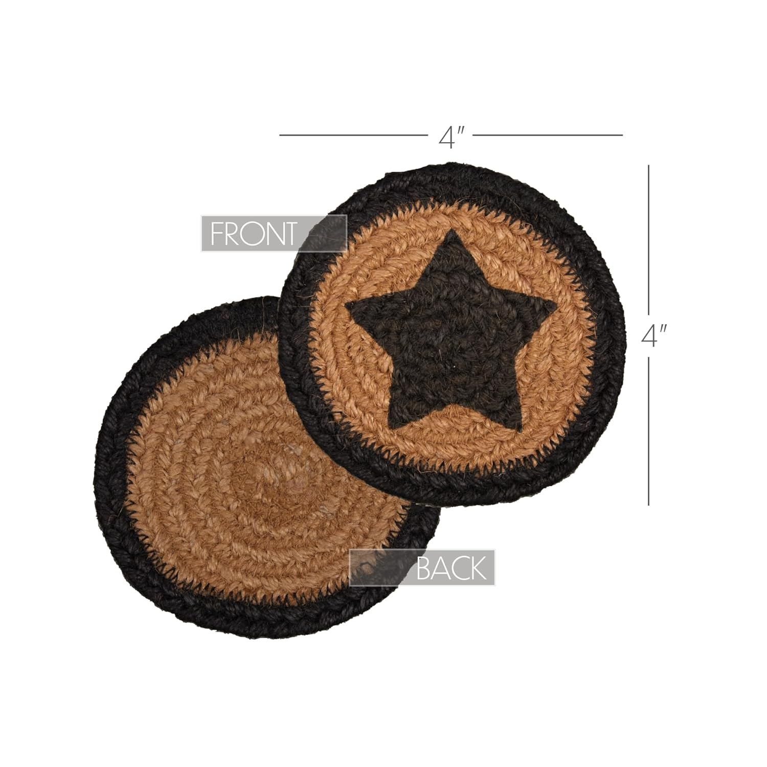 Rustic Black and Tan Jute Star Coasters Set of 6
