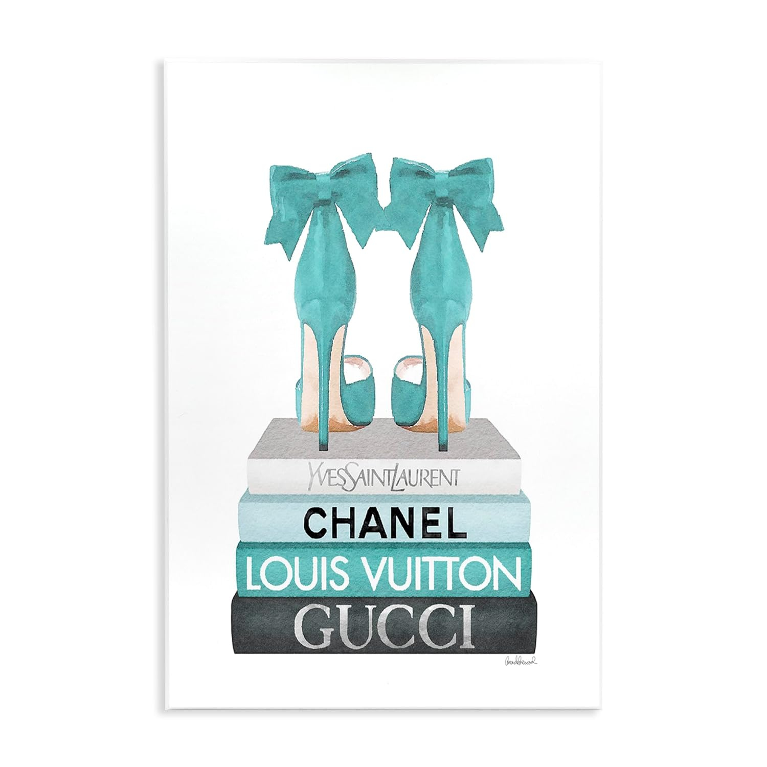 Stupell Industries Turquoise Bow Heels on Books Women's Fashion Designed by Amanda Greenwood