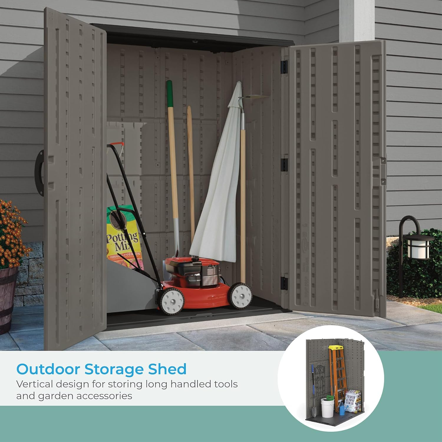 Stoney Gray Resin Vertical Storage Shed with Shelving