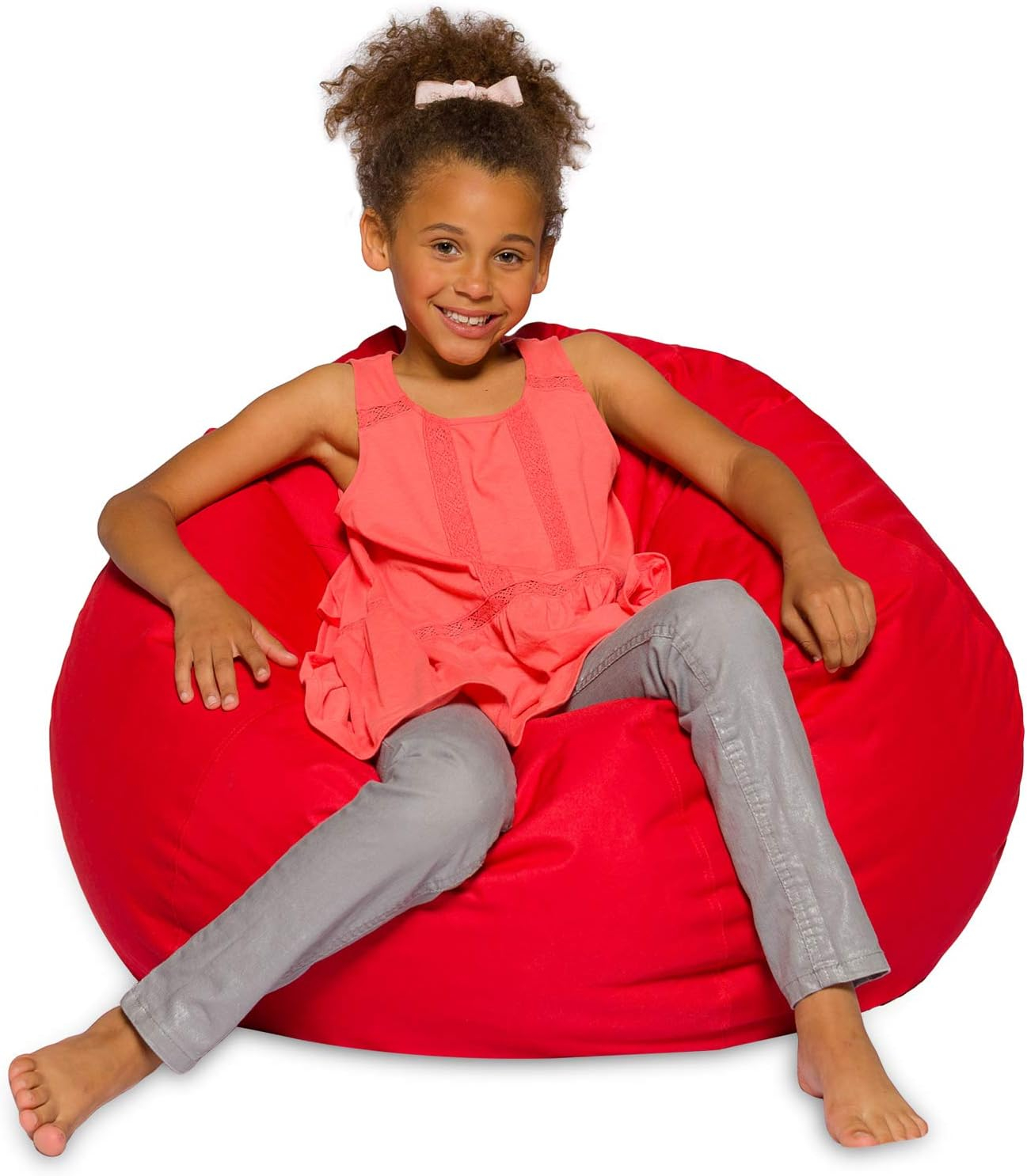 Large Red Polystyrene Bean Bag Chair with Removable Cover