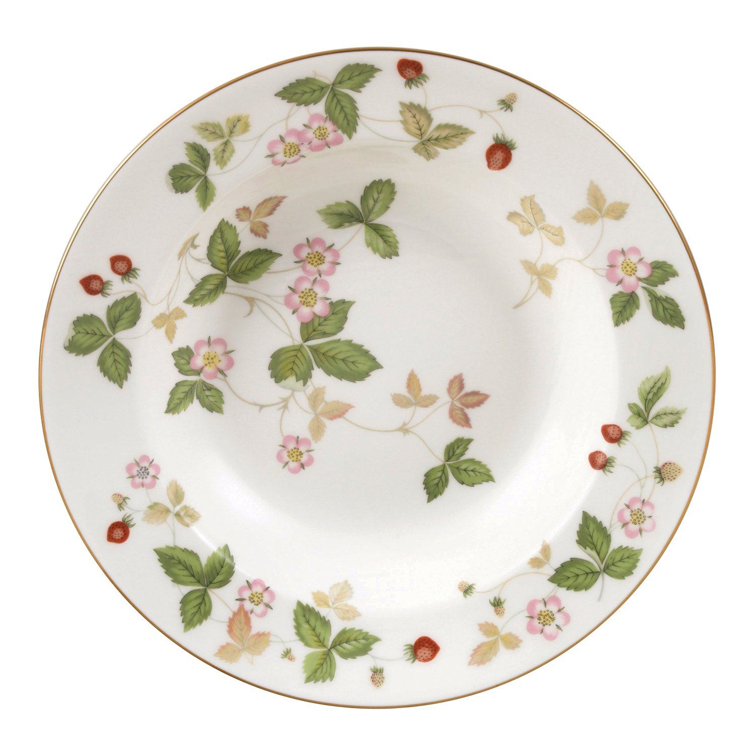 Wild Strawberry Hand-Painted Porcelain Soup Bowl with Gold Rim