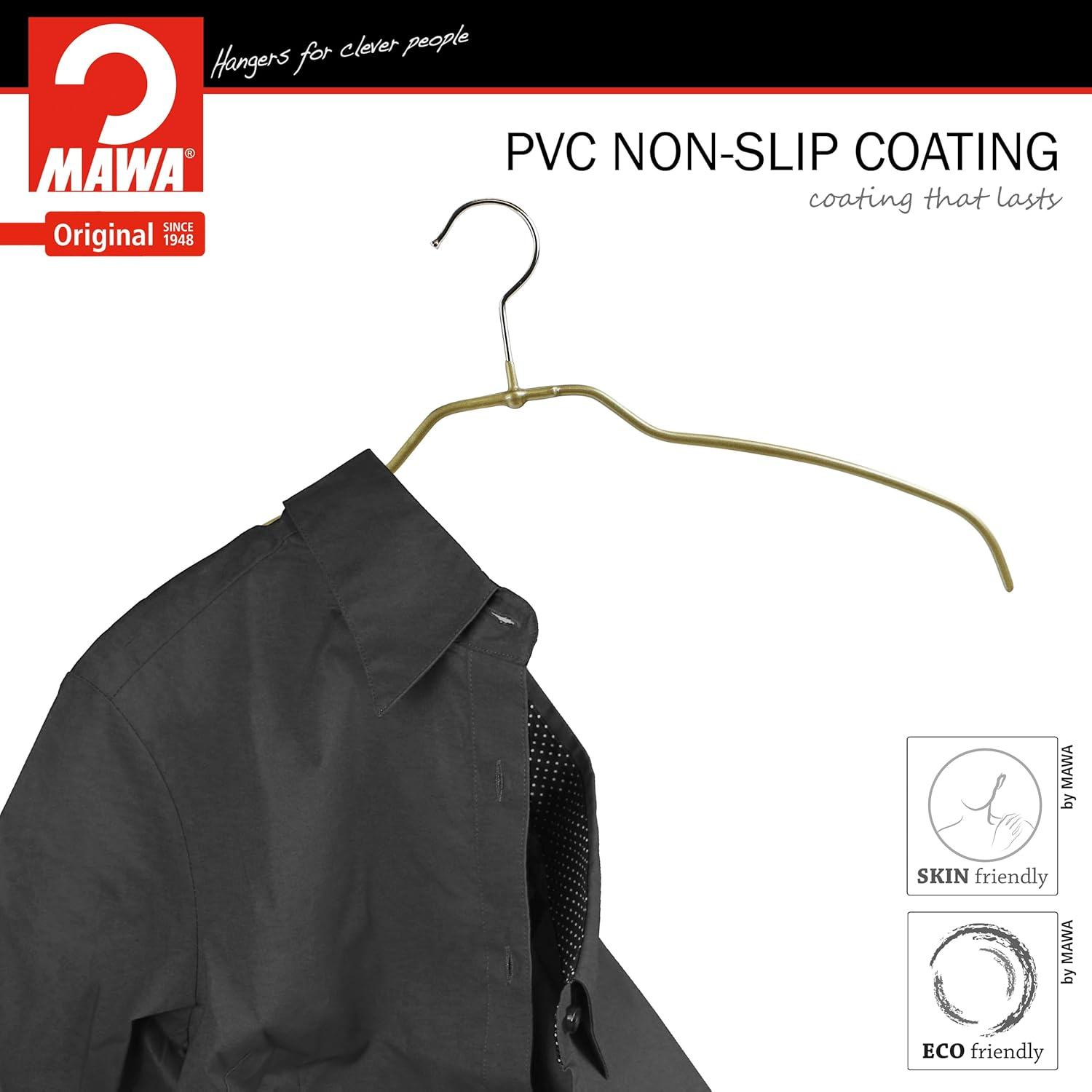 Mawa by Reston Lloyd Silhouette Ultra-Thin Series, Non-Slip Space Saving Shirt Hanger, Style 42/FT, Gold