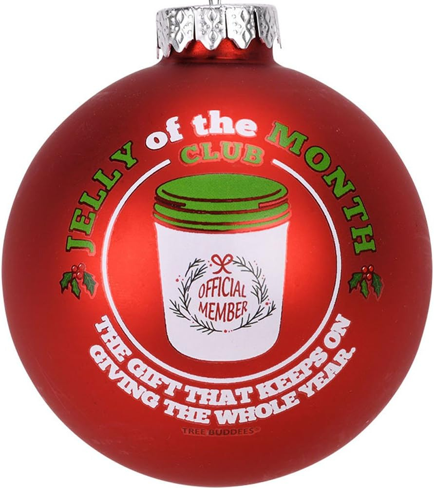 Red Glass Round Christmas Ornament with Jelly of the Month Club Design