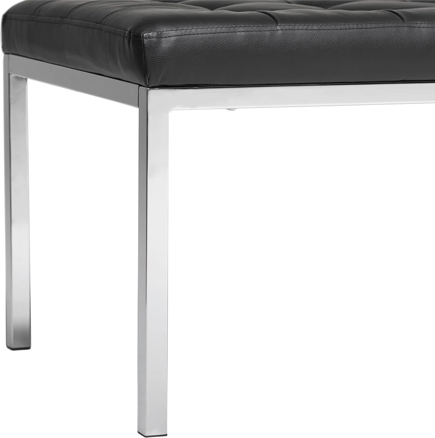 Lintel 60'' Ebony Bonded Leather Tufted Bench with Chrome Finish