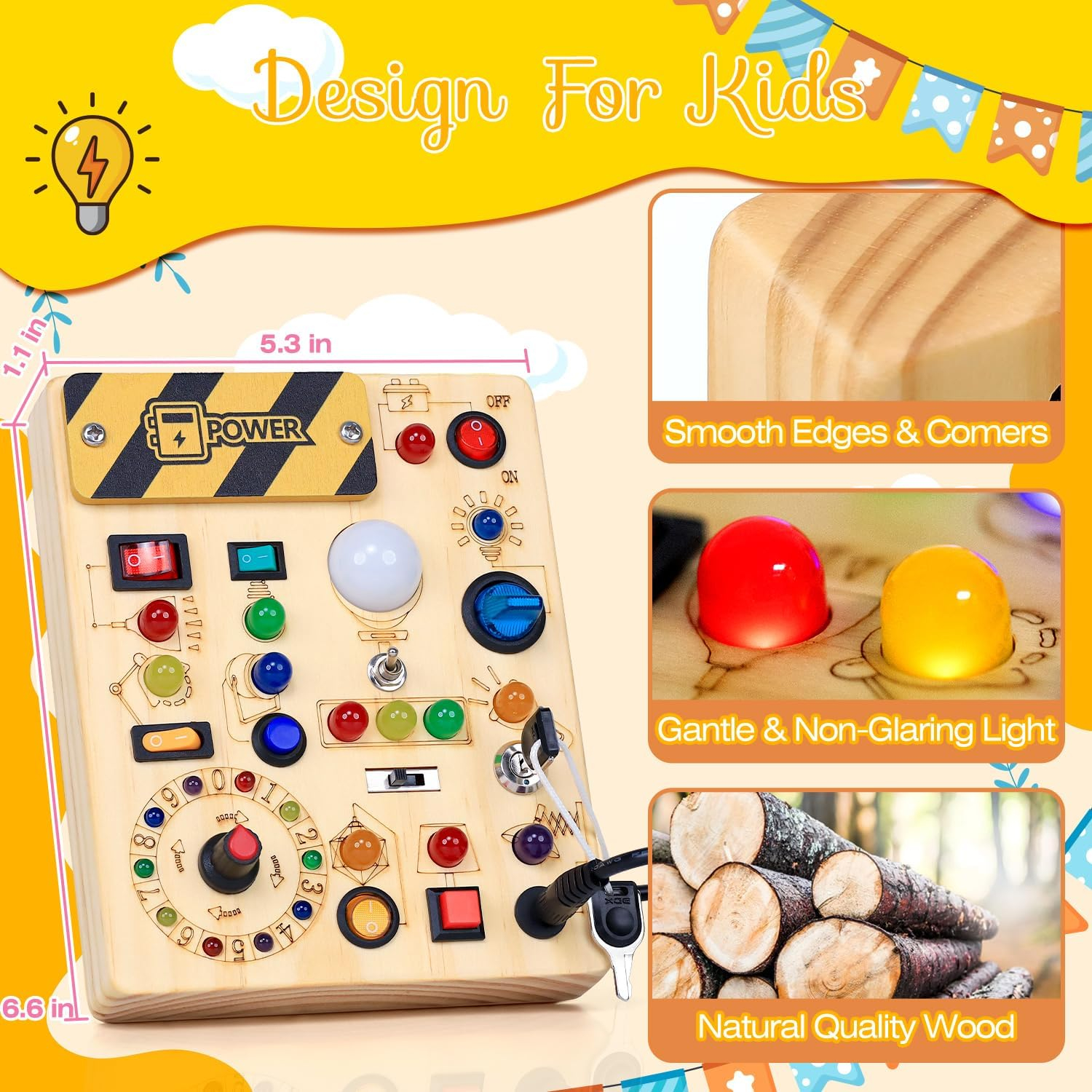 RichBoy Busy Board for 1-3 Year Old, LED Light Sensory Toys for Kids with Autism, Wooden Fine Motor Skills Montessori Toys, Toddlers Birthday Gift (Activity Sturdy, Well-Made)
