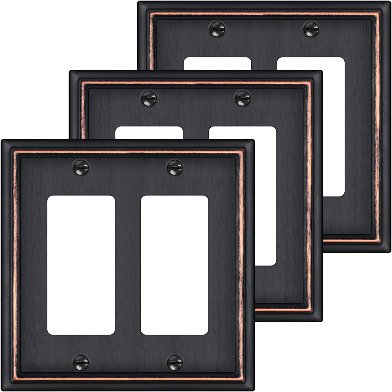 Double Decorator Switch Covers Wall Plate, Oil Rubbed Bronze Decorative Rocker Switch Plates Outlet Covers for Receptacle, GFCI Outlet, Dimmer - Classic Style, 3 Pack