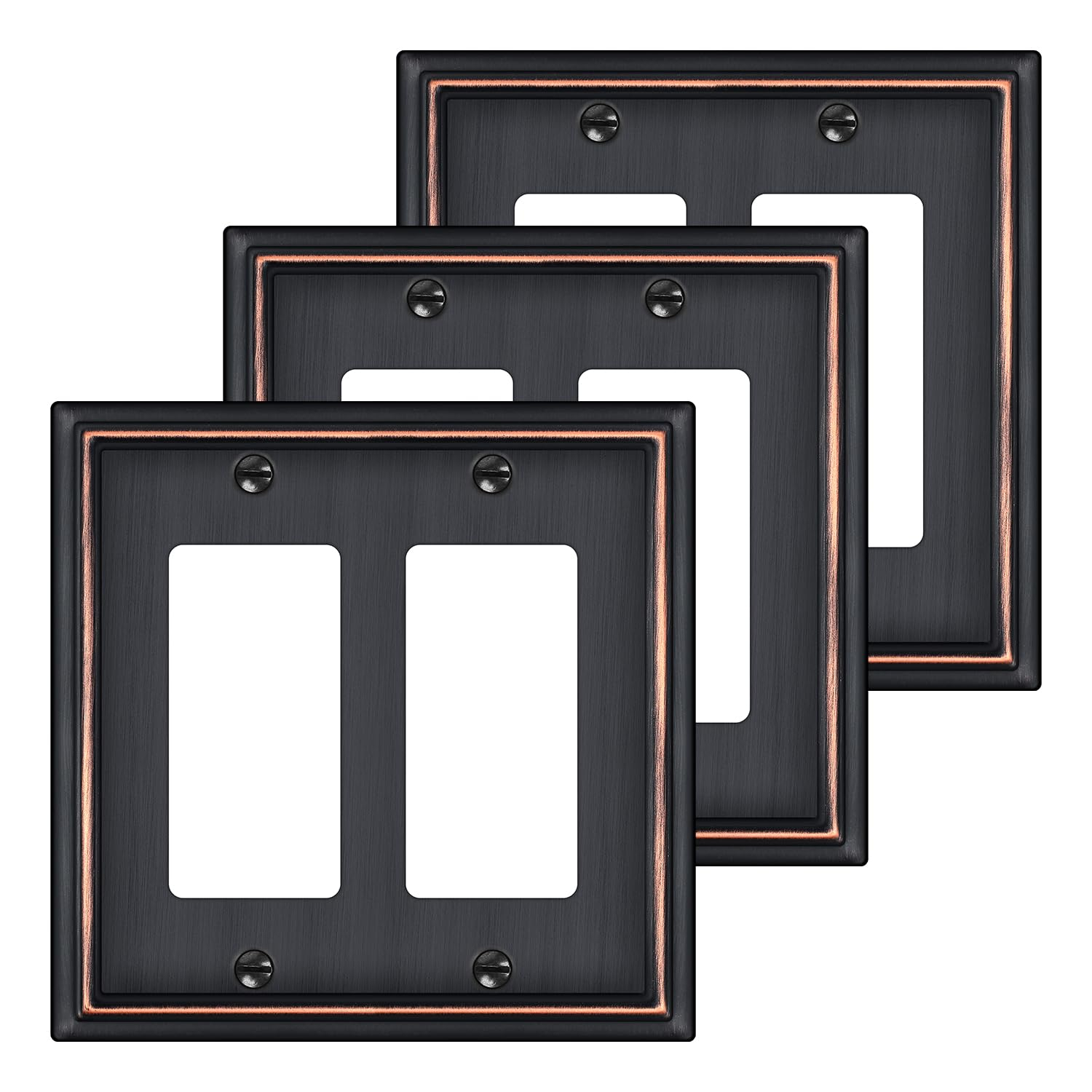 Double Decorator Switch Covers Wall Plate, Oil Rubbed Bronze Decorative Rocker Switch Plates Outlet Covers for Receptacle, GFCI Outlet, Dimmer - Classic Style, 3 Pack