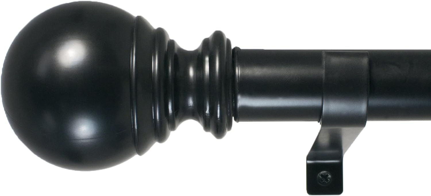 Decopolitan 1" Diameter Ball Telescoping Drapery Rod Set 18-36" Black
