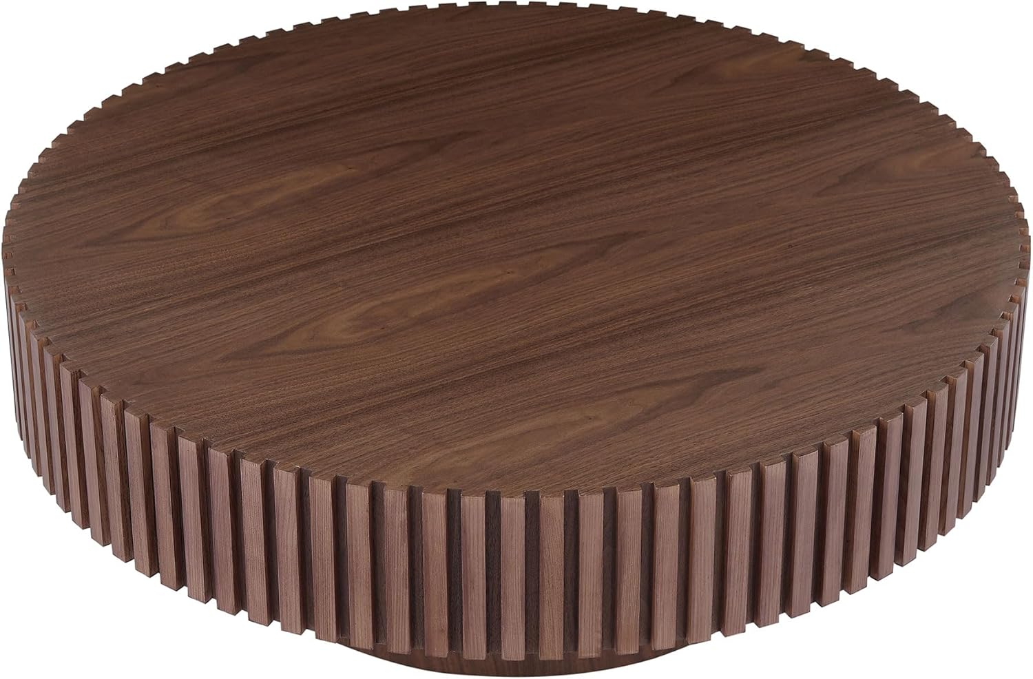 Round Coffee Table for Living Room, 31.49" Modern Handcraft Relief Drum Circle Wood Side End Accent Center Table for Small Space, Apartment, Walnut