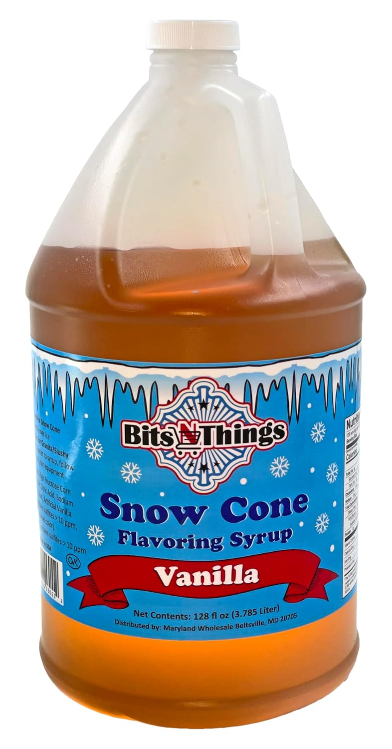 Bits N Things Vanilla Snow Cone Syrup | Slushy & Granita | Kosher | Made In America | 1 Gallon