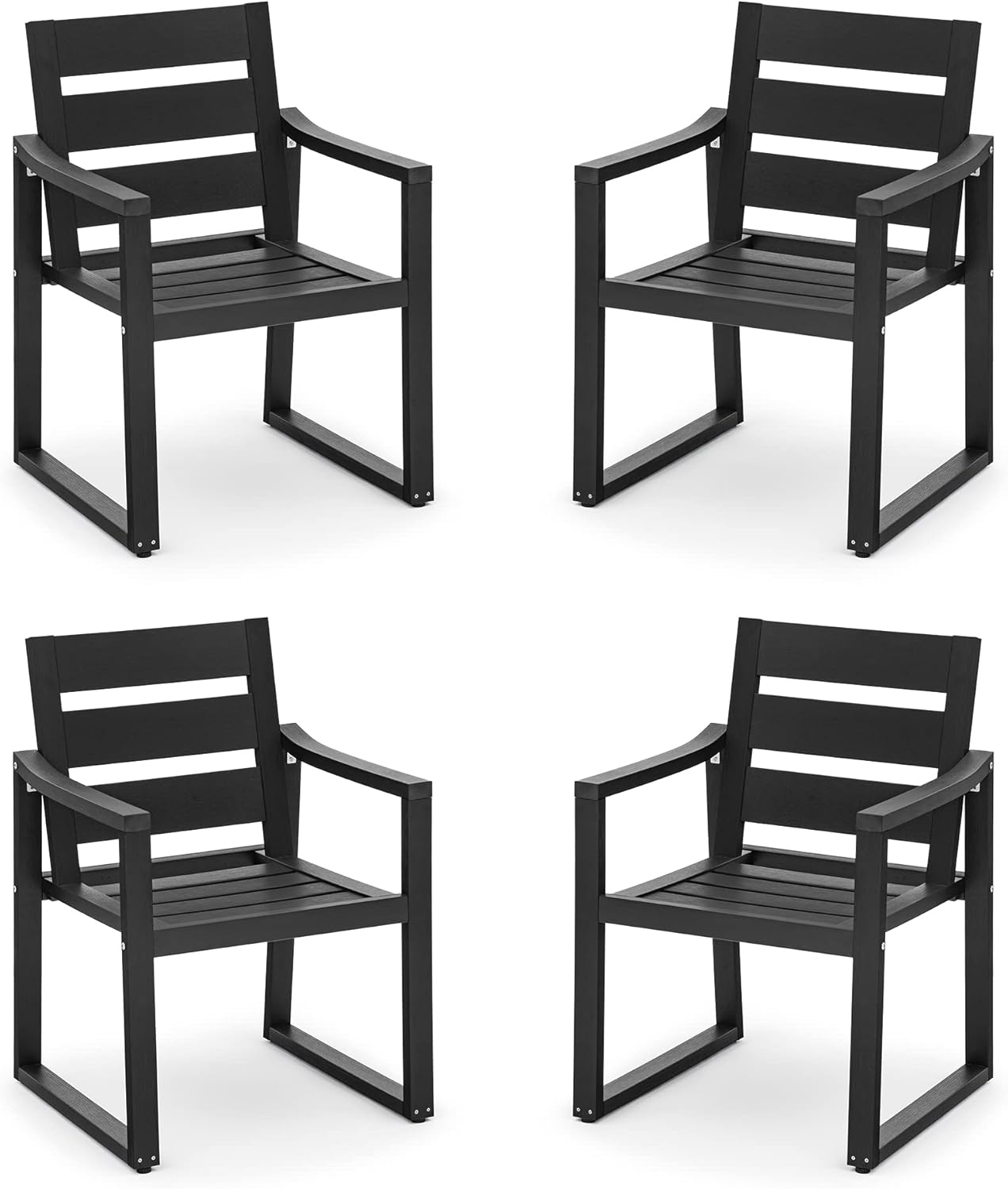 Black Square-Leg Plastic HDPS Outdoor Dining Chairs All-Weather Indoor Outdoor Patio Dining Chairs with Armrest(4-pack)