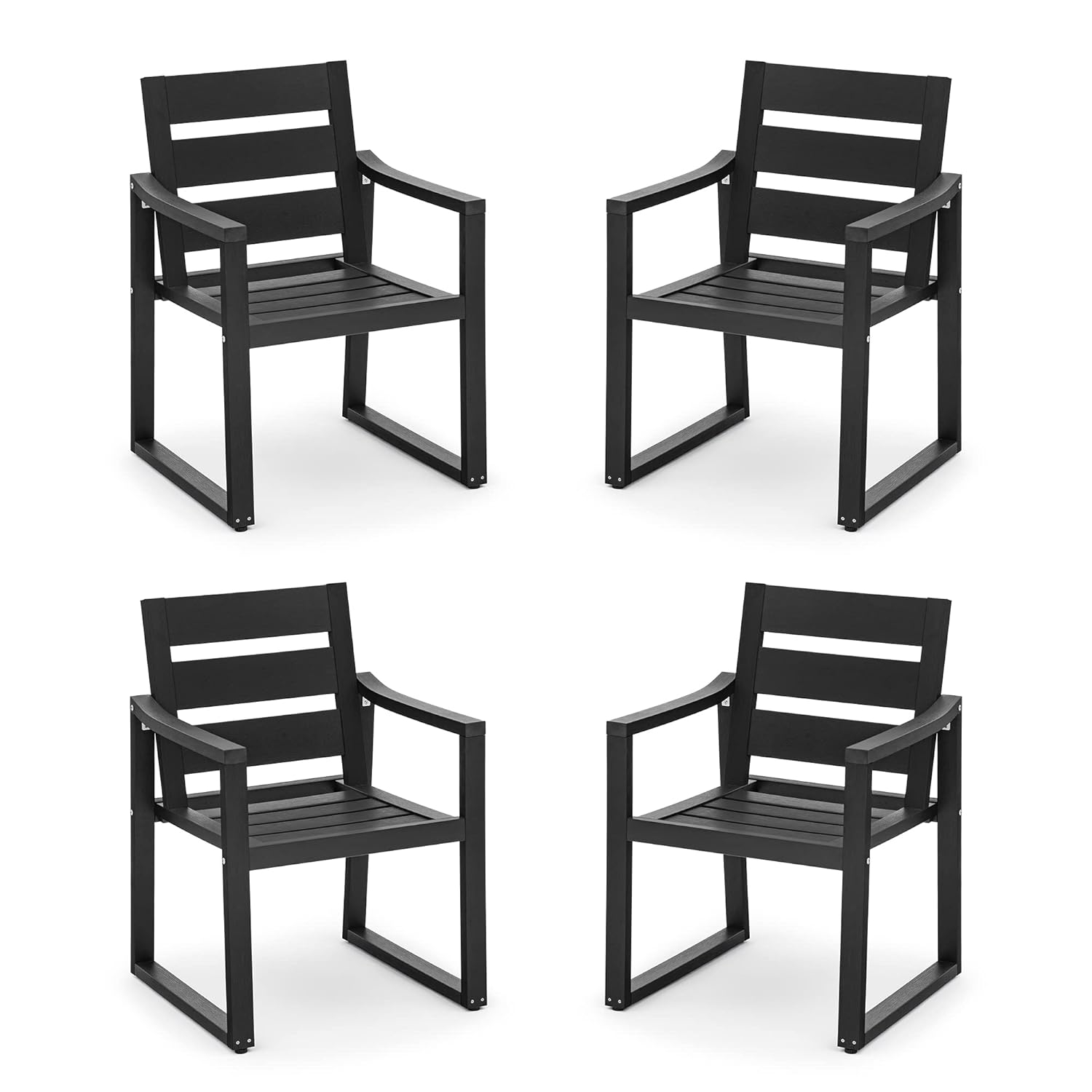 Black Square-Leg Plastic HDPS Outdoor Dining Chairs All-Weather Indoor Outdoor Patio Dining Chairs with Armrest(4-pack)