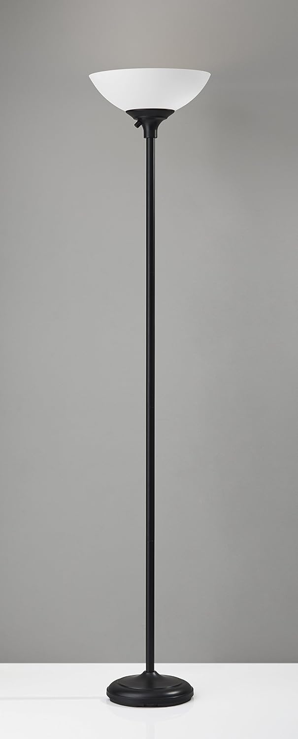 Matte Black 71" Torchiere Floor Lamp with Frosted Shade