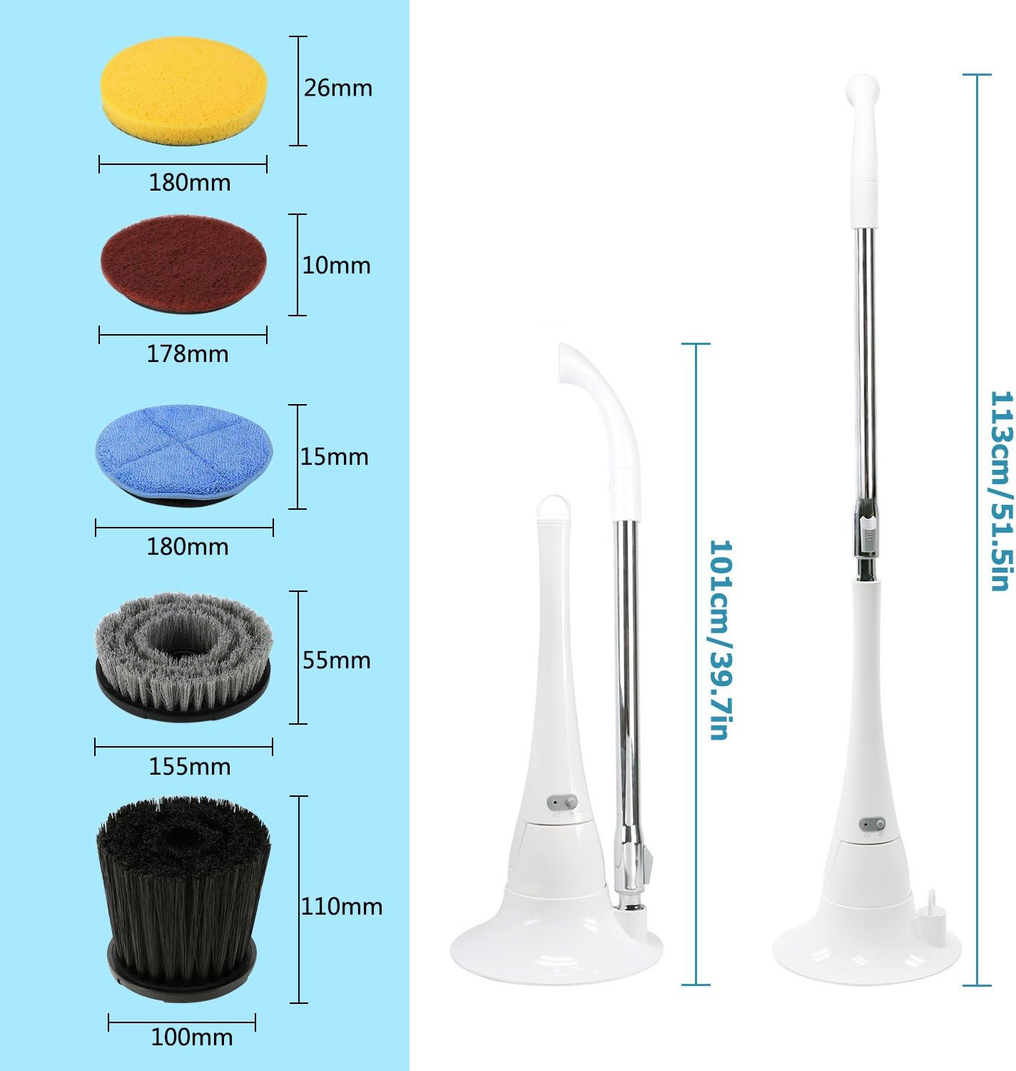 Floor Scrubber Machine, Electric Spin Scrubber Cordless Power Scrubber with Extension Handle & 5 Cleaner Brushes for Bathroom Tub Tile Kitchen Hard Floor Grout Pool