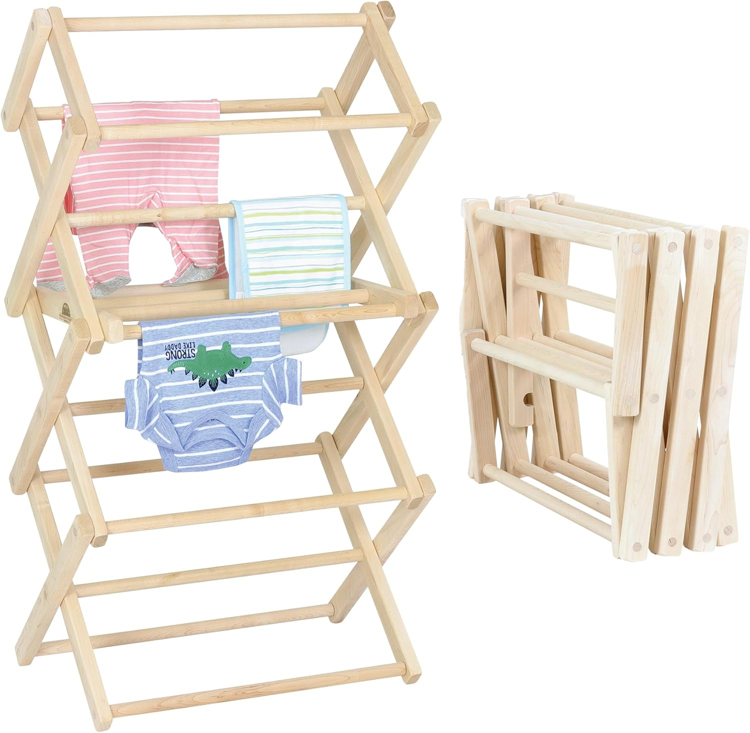 Pennsylvania Woodworks Premium American Maple Clothes Drying Rack - Handcrafted in Pennsylvania - Solid Wood Construction, Collapsible, Eco-Friendly Laundry Solution (X-Large)