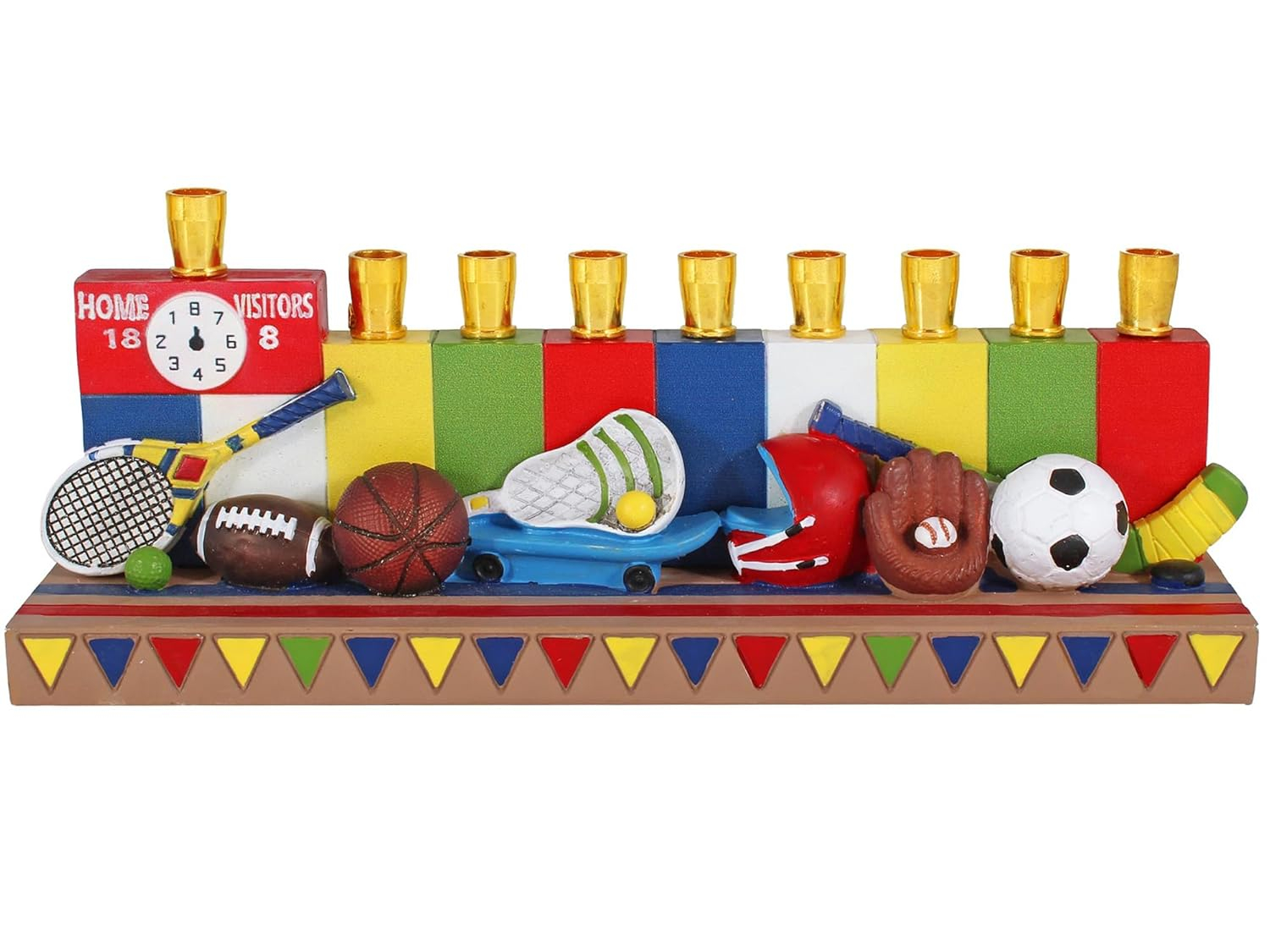 Aviv Judaica Hanukkah Sports Menorah for Kids Polyresin Chanukah Candles Menorah for Children 3D Sculptured Boys & Girls Ball Games Hanukkiah Baseball Hanukkiah Basketball Chanukiah Football Minorah