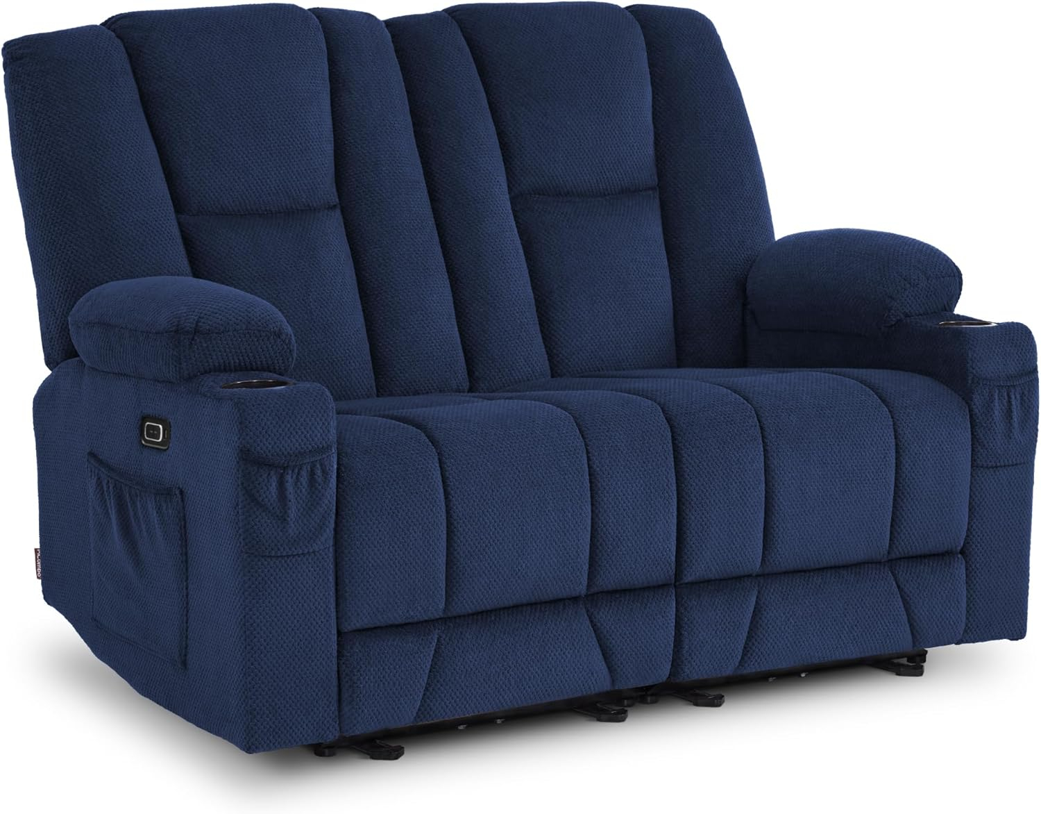 MCombo Power Loveseat Recliner w/ Massage USB Port for Living Room Navy Blue Fabric 6025