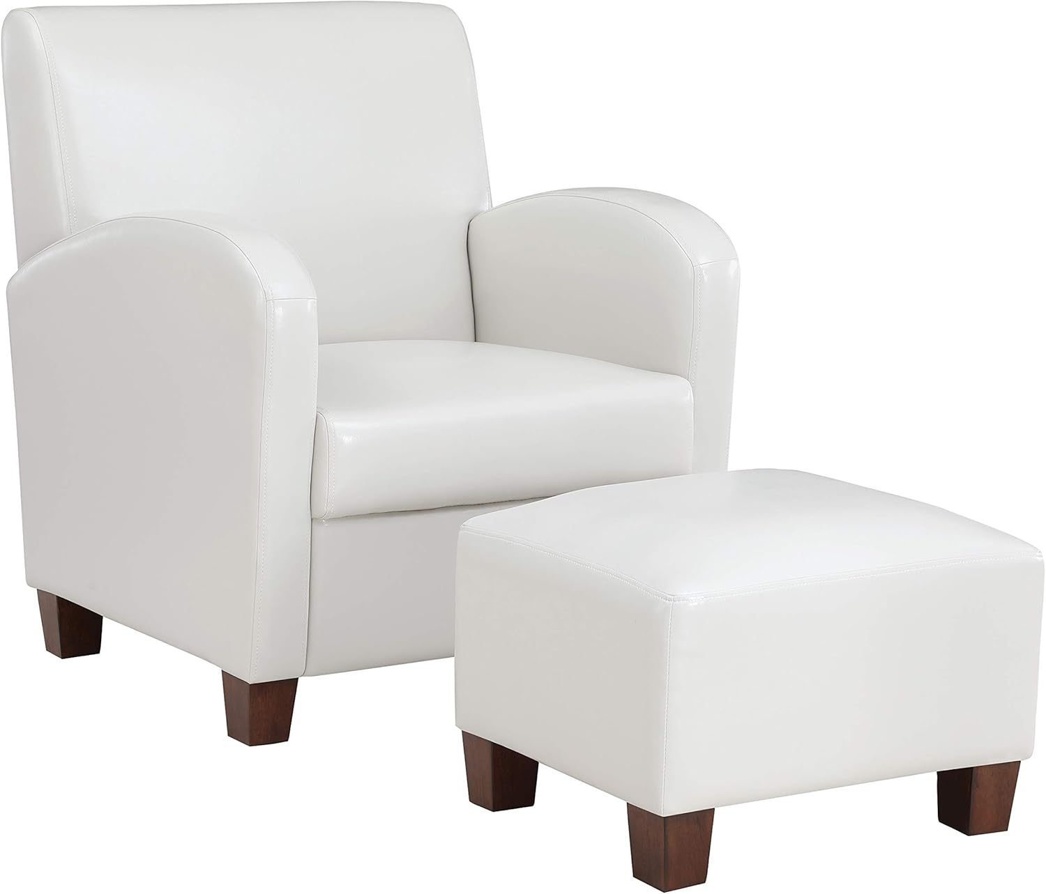 Aiden Chair & Ottoman Cream Faux Leather with Medium Espresso Legs