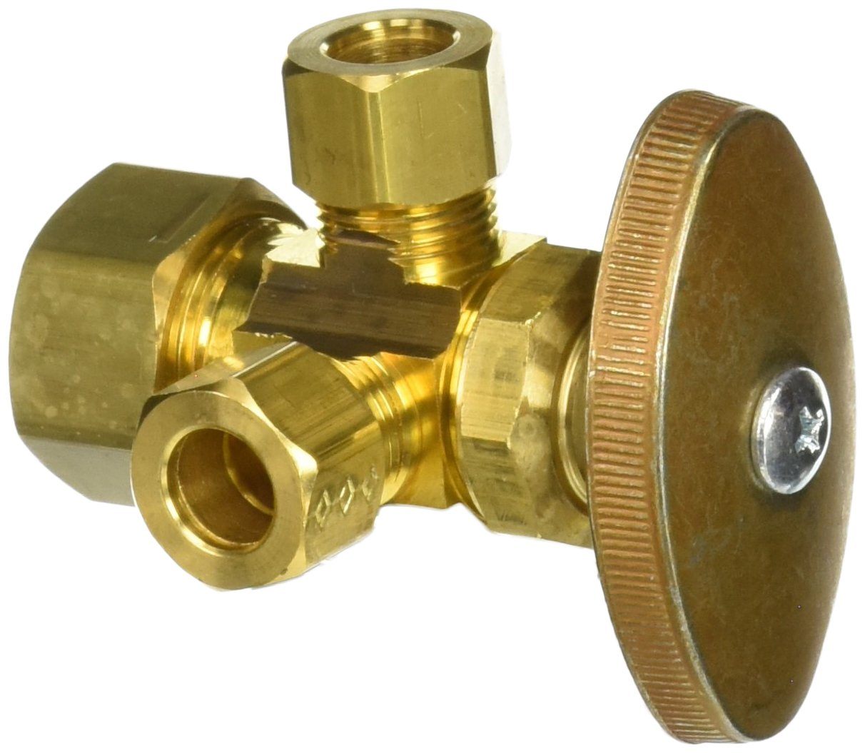 BrassCraft CR1901LRX R1 Stop Valve, 1/2 x 3/8 x 3/8 in Connection, Compression, 125 psi Pressure, Brass Body