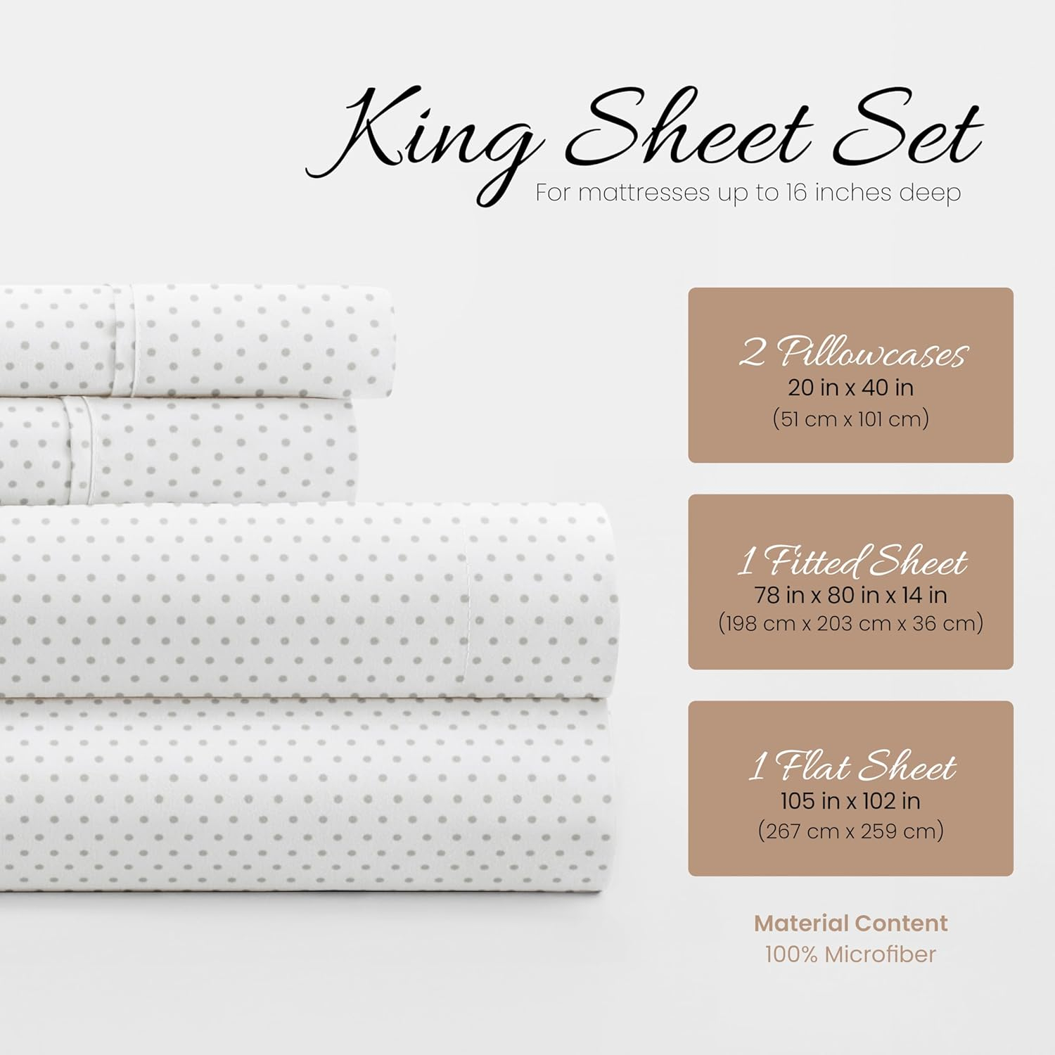 Light Gray Polka Dot Microfiber King Sheet Set with Deep Pockets
