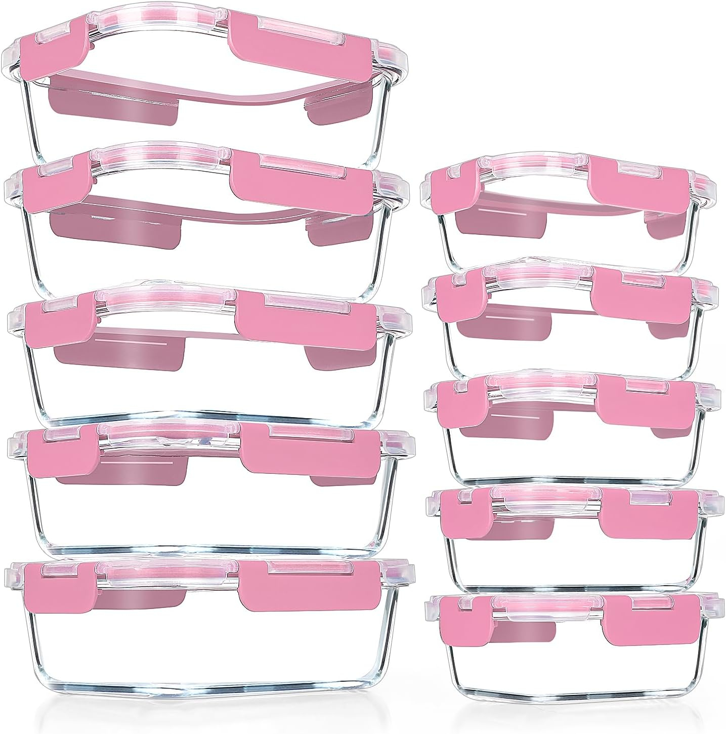 10-Piece Glass Dinner Containers, Stackable Glass Food Storage Containers Set with Lids, BPA Free