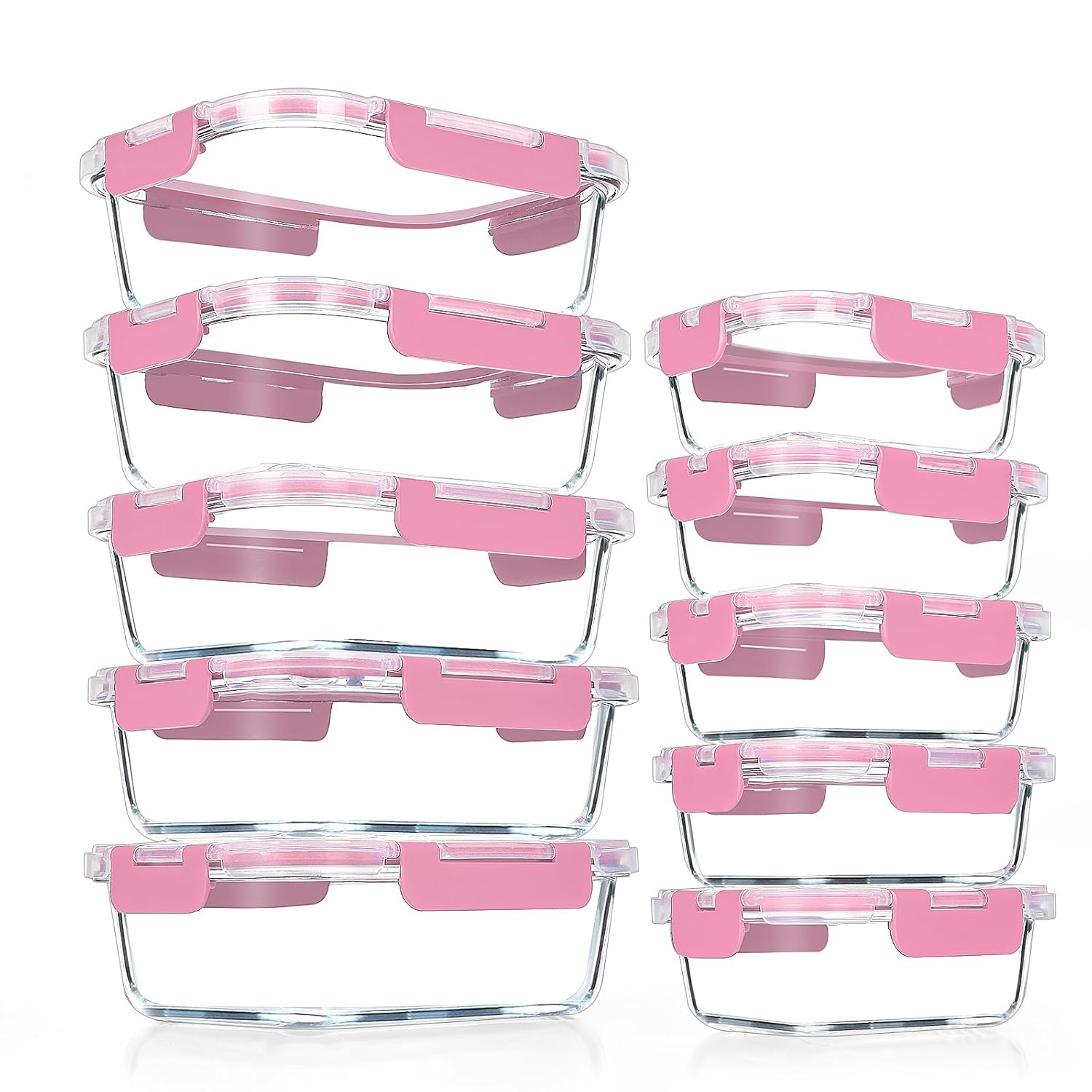 10-Piece Glass Dinner Containers, Stackable Glass Food Storage Containers Set with Lids, BPA Free