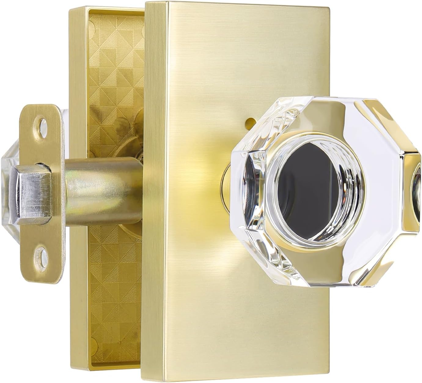 Clear Glass Crystal Door Knobs Interior,Octagon Gold Door Knob,Bathroom Bedroom Privacy Door Knobs with Lock,Satin Brass