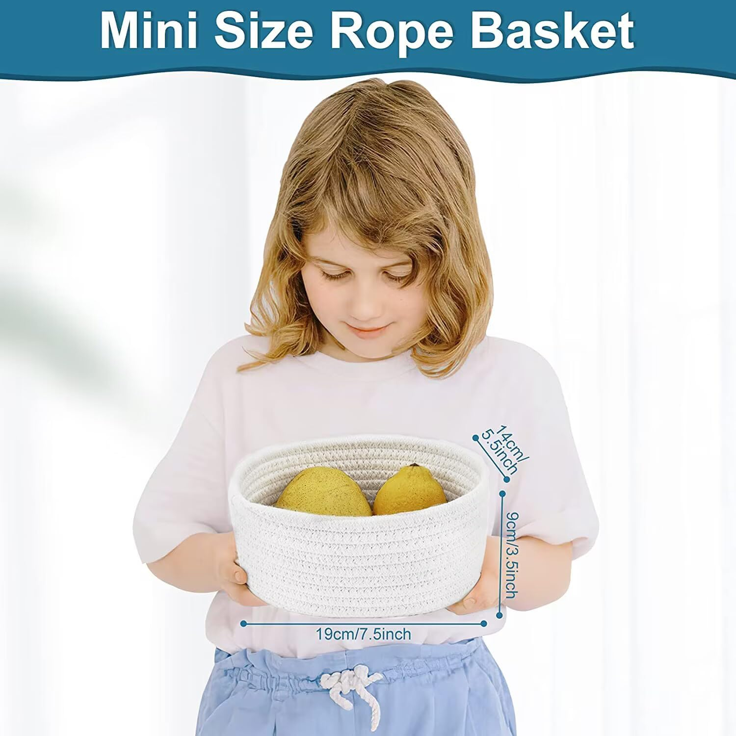 【2 Pack】 ABenkle Small Storage Baskets, Natural Cotton Rope Woven Baskets for Organizing, Tiny Oval Storage Easter Baskets, Toy Baskets, Bathroom Organization Bin, Baskets for Mother's Day Gifts