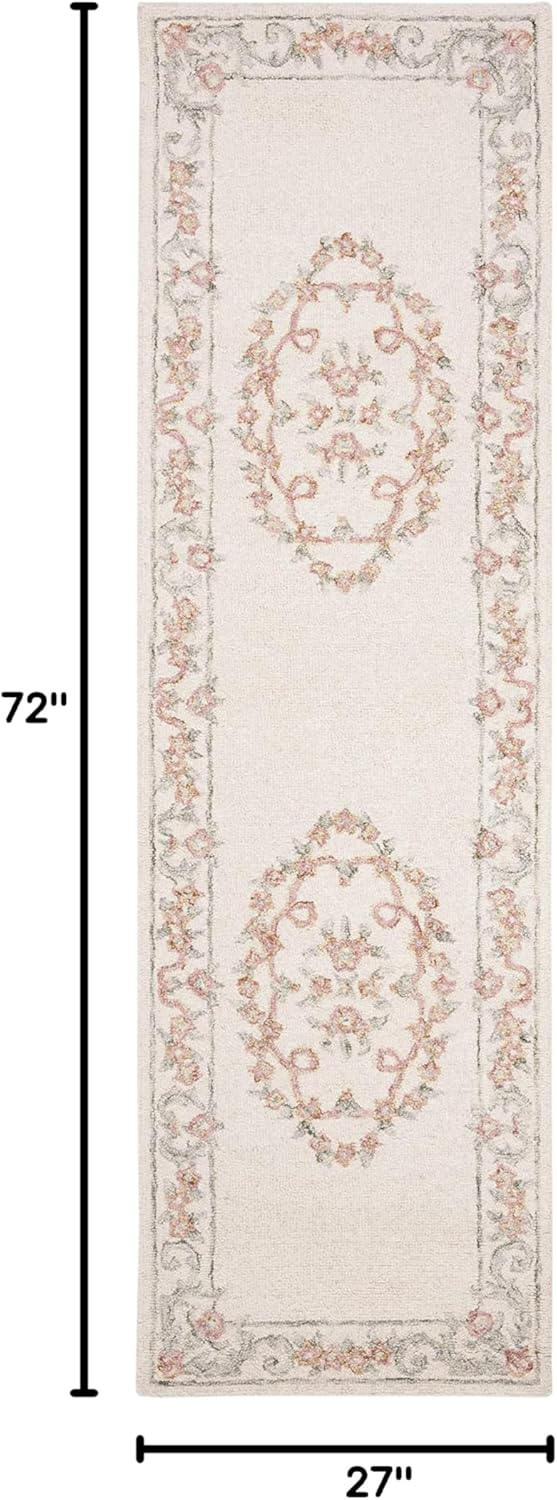 Handmade Ivory and Pink Wool Tufted Runner Rug