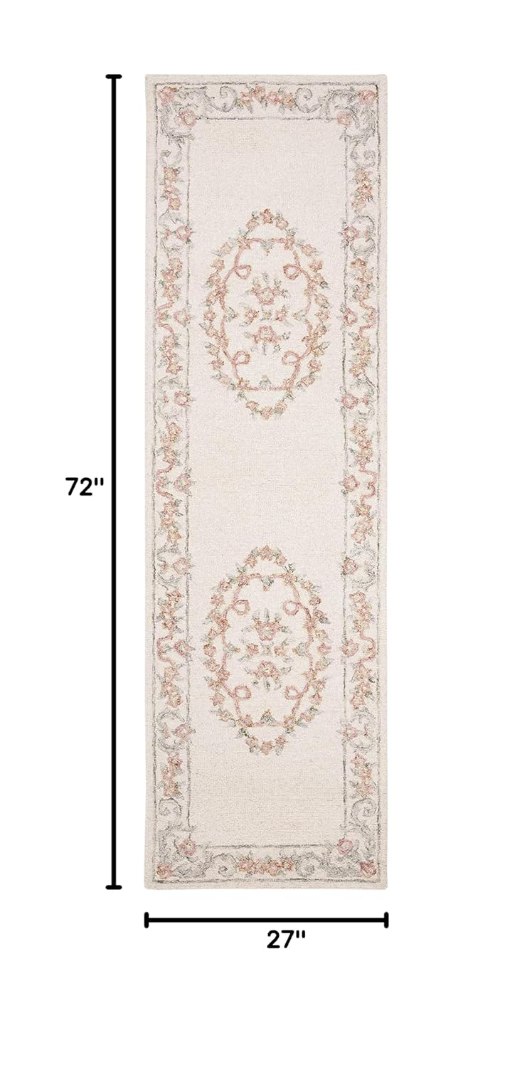 Handmade Ivory and Pink Wool Tufted Runner Rug