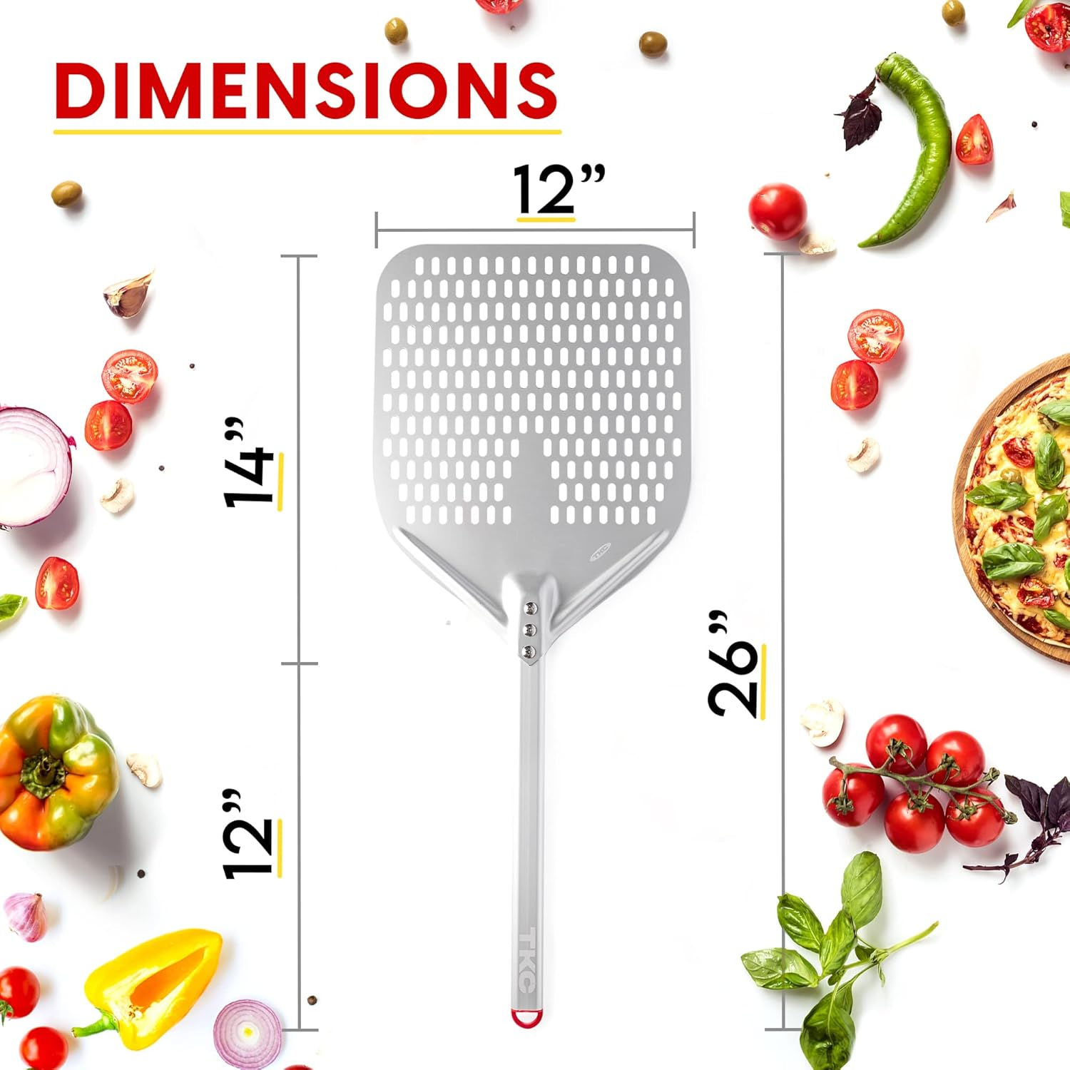 TKC 14 In Perforated Pizza Peel - Aluminum Turning Peel for All Pizza Ovens 31 Black/Red
