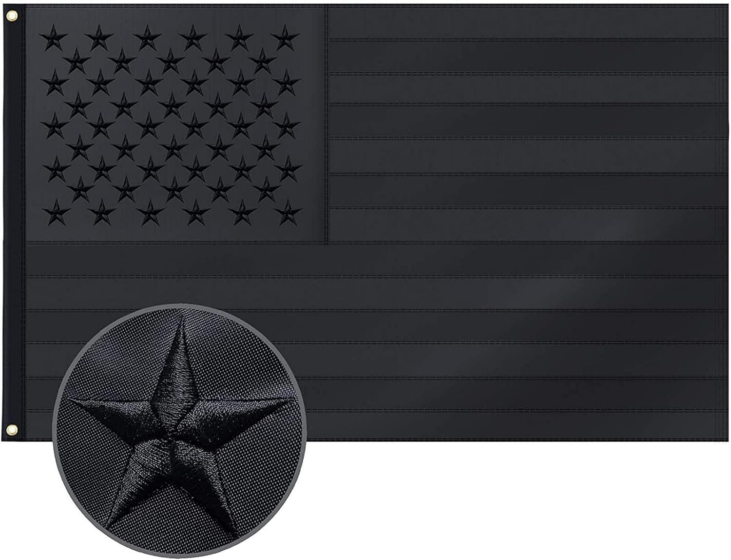All Black American Flag 3x5 Ft All Black US Flag, Embroidered Stars, Sewn Stripes, Brass Grommets Black Flag, Heavy Duty USA Flags for Outdoor Blackout Tactical US Black Flag