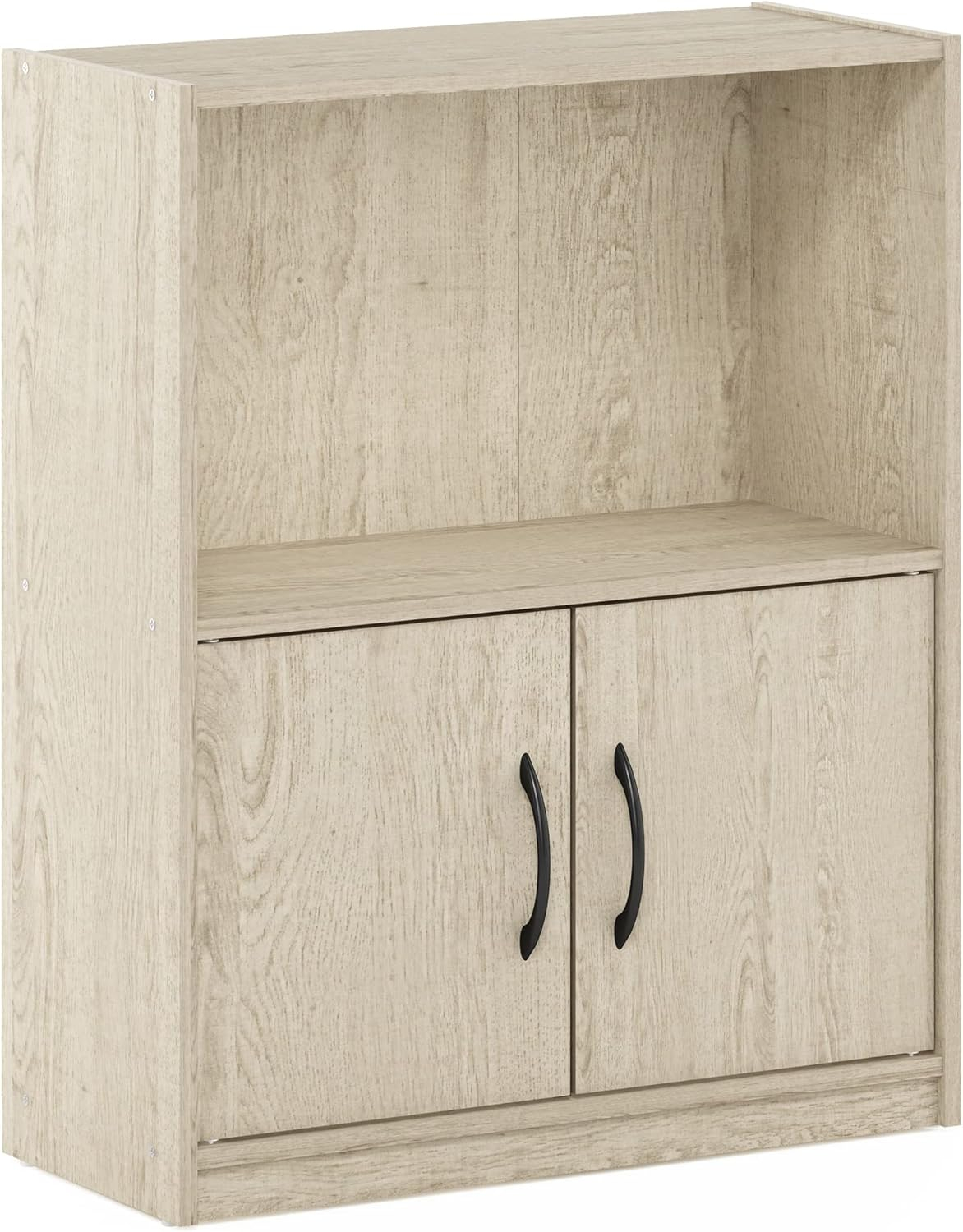 Furinno Gruen 2-Tier Open Shelf Bookcase with 2 Doors Storage Cabinet, Metropolitan Pine